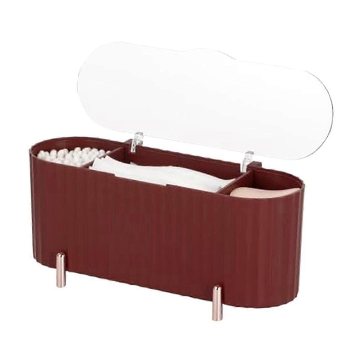 Dispenser da bancone - Contenitore per dischetti di cotone con coperchio trasparente a 3 scomparti, contenitore per cosmetici per toletta, contenitore per trucco
