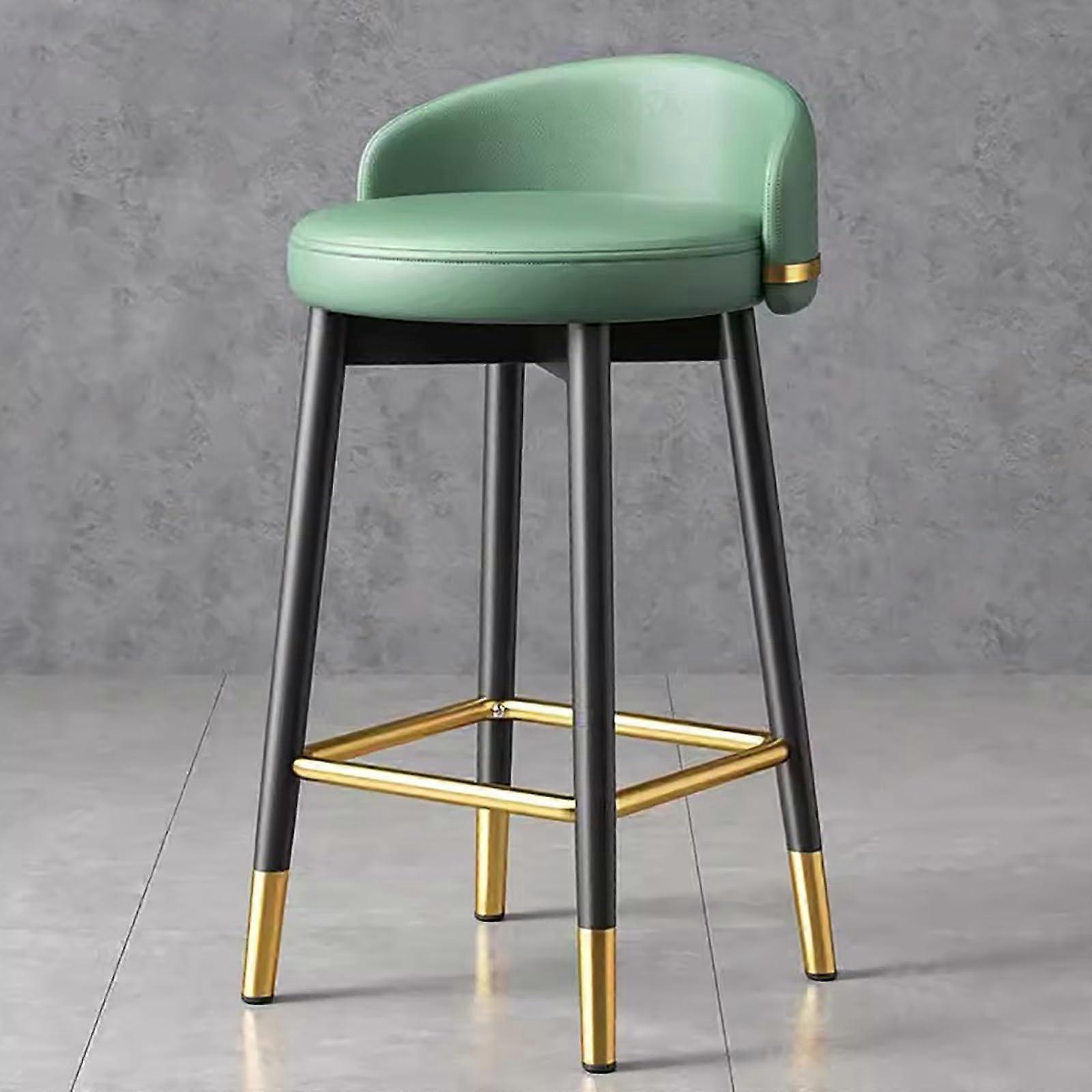 Leather Bar Stool with Backrest, 74.9 cm High, Metal Legs, Green Modern Design for Kitchen Counter, Bistro, Restaurant