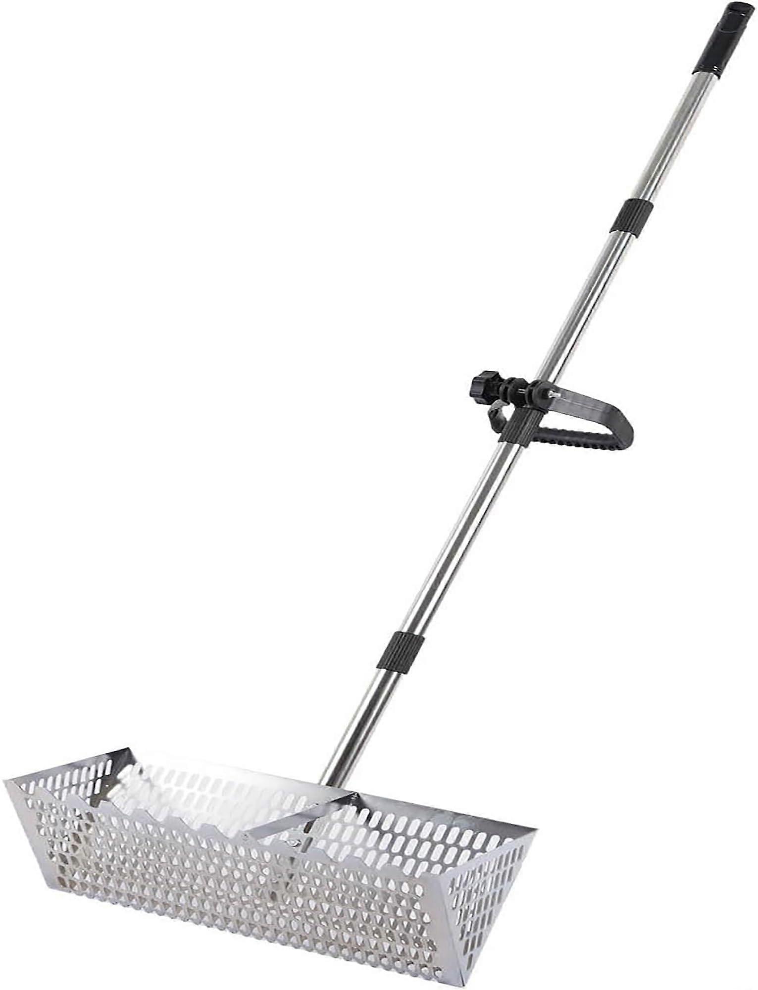 Stainless steel sand scoop with detachable long handle for efficient beach combing and shark tooth hunting