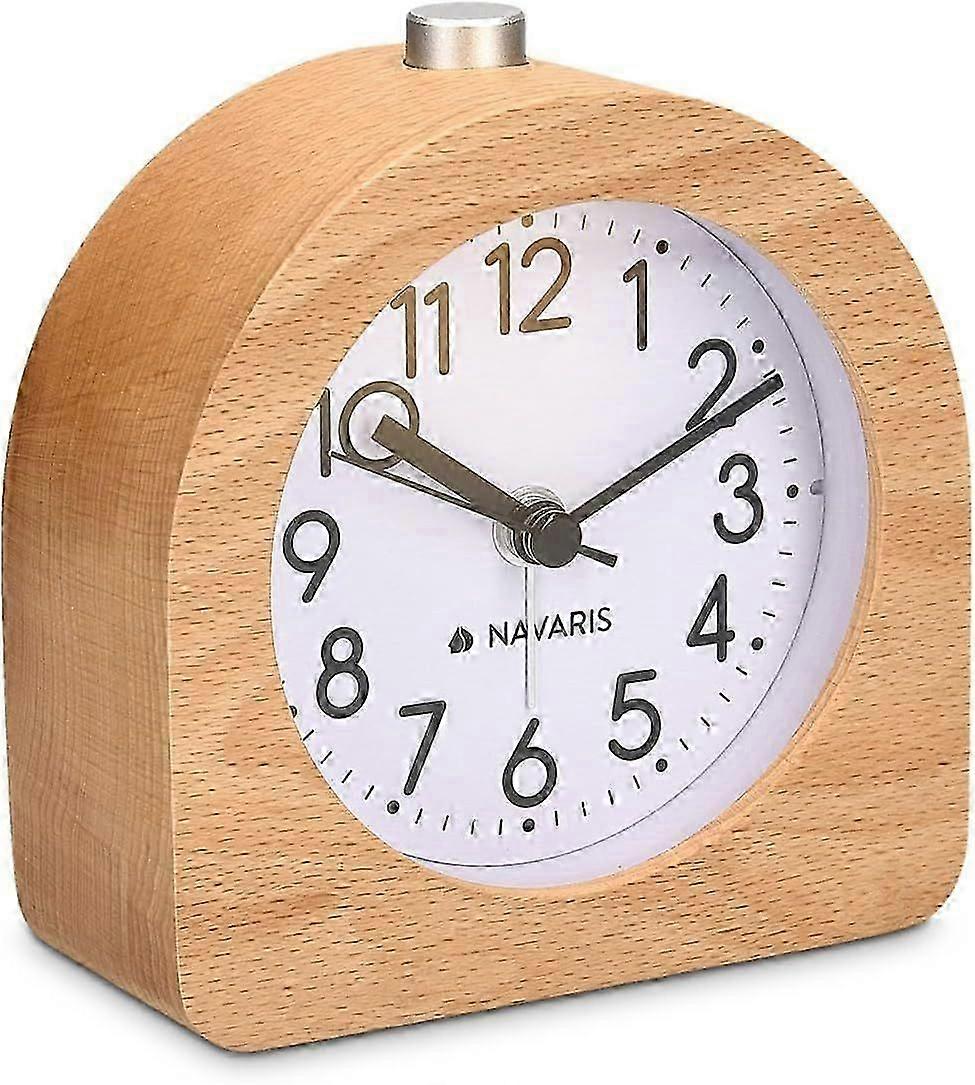 Wooden Alarm Clock - Analog Alarm Clock with Retro Design, Snooze & Light Function - Simple Battery Operated Alarm Clock in Natural Light Brown Wood