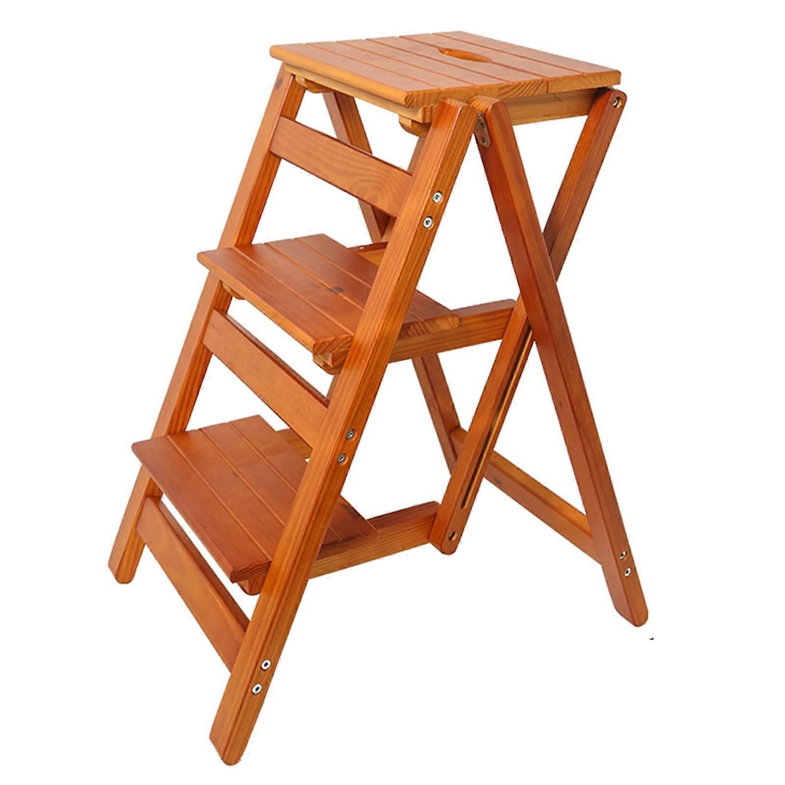 Foldable step stool for home, collapsible, 3step wooden ladder, multifunctional