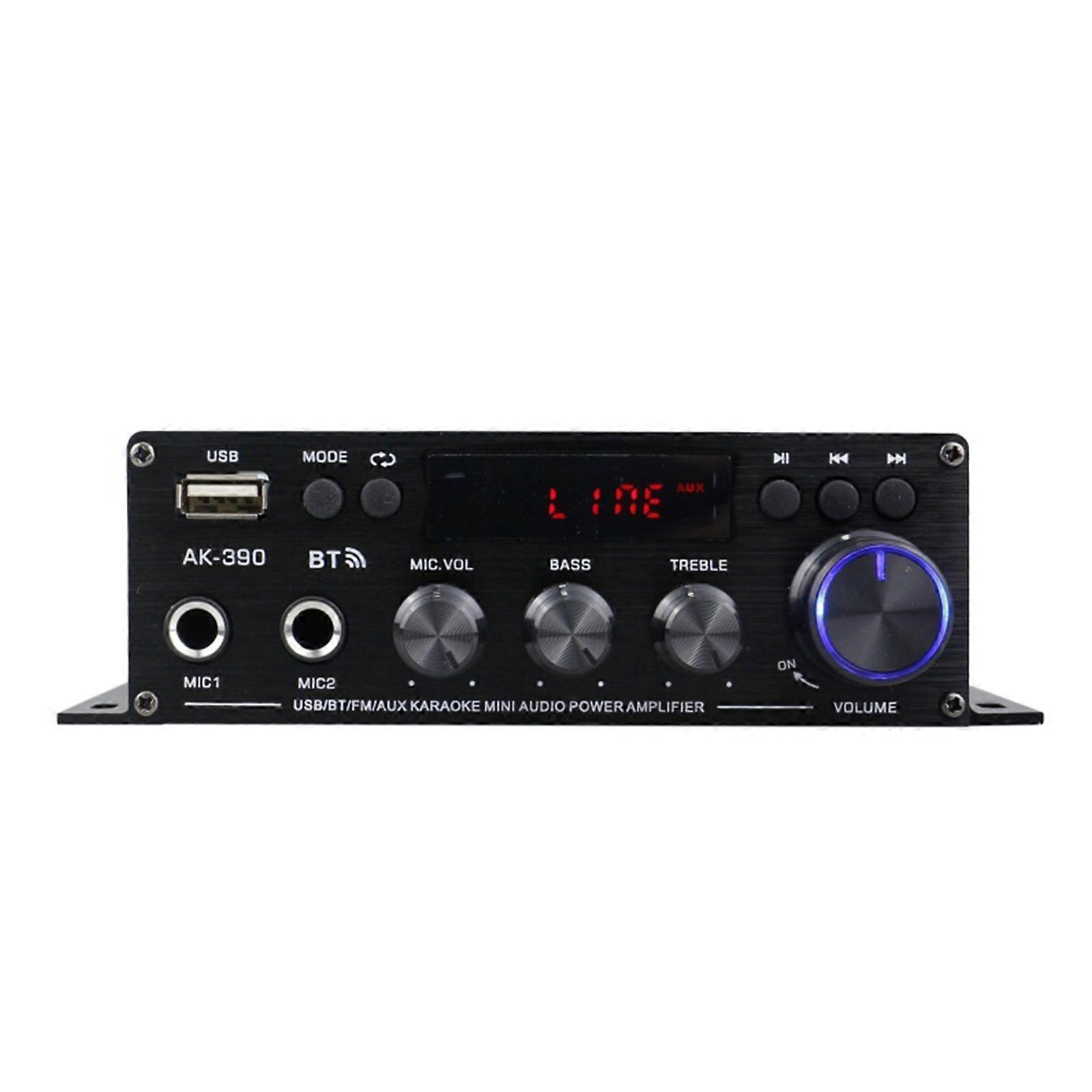 Mini Audio Power Amplifier 2CH 40W+40W for Car Home Use BT Digital Audio Receiver AMP U Disk Digital MP3 Player FM Radio LCD Display Dual Mic Input wi