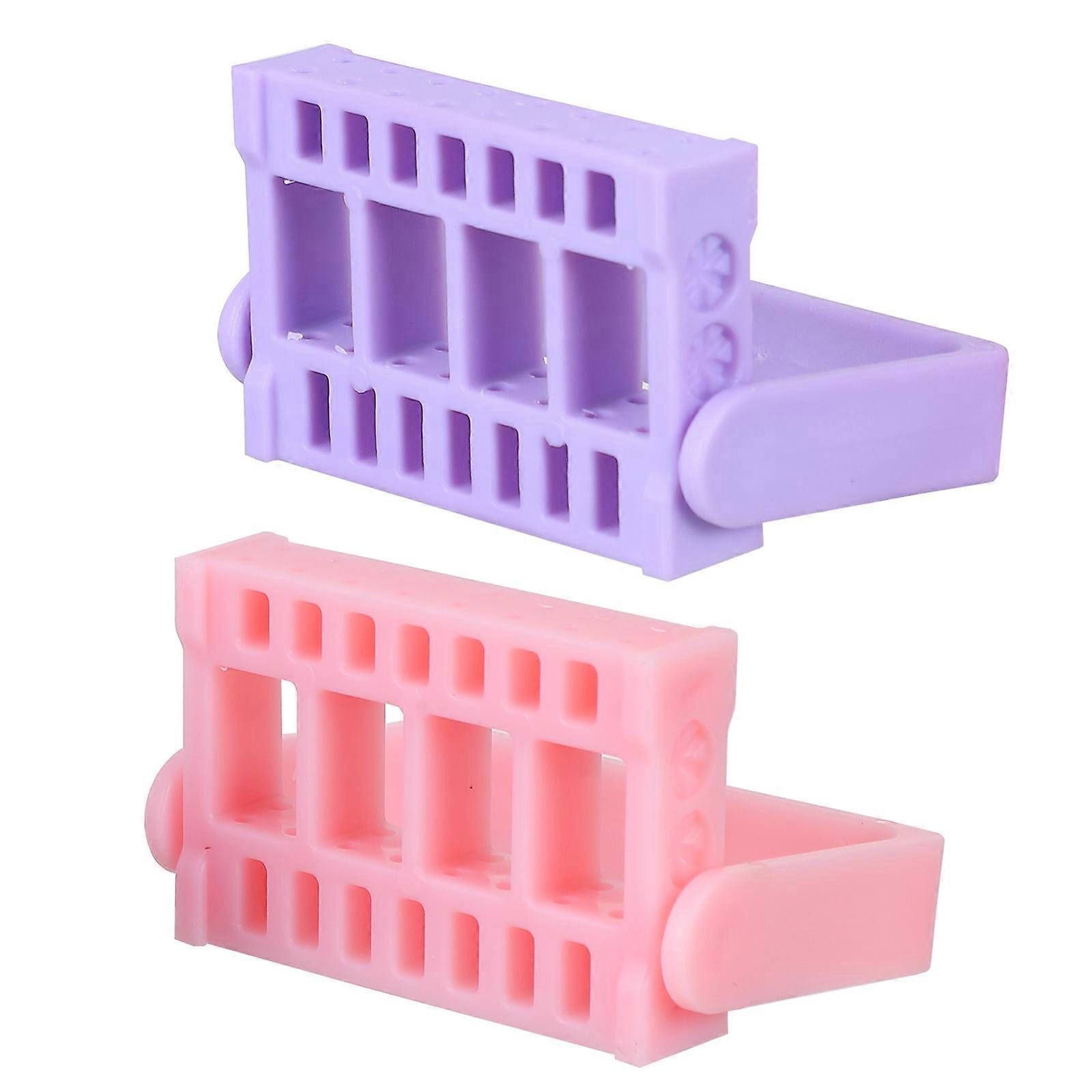 2Pcs Nail Drill Bit Holder for Storage Multiple Hole Nail Grinding Rack Pink