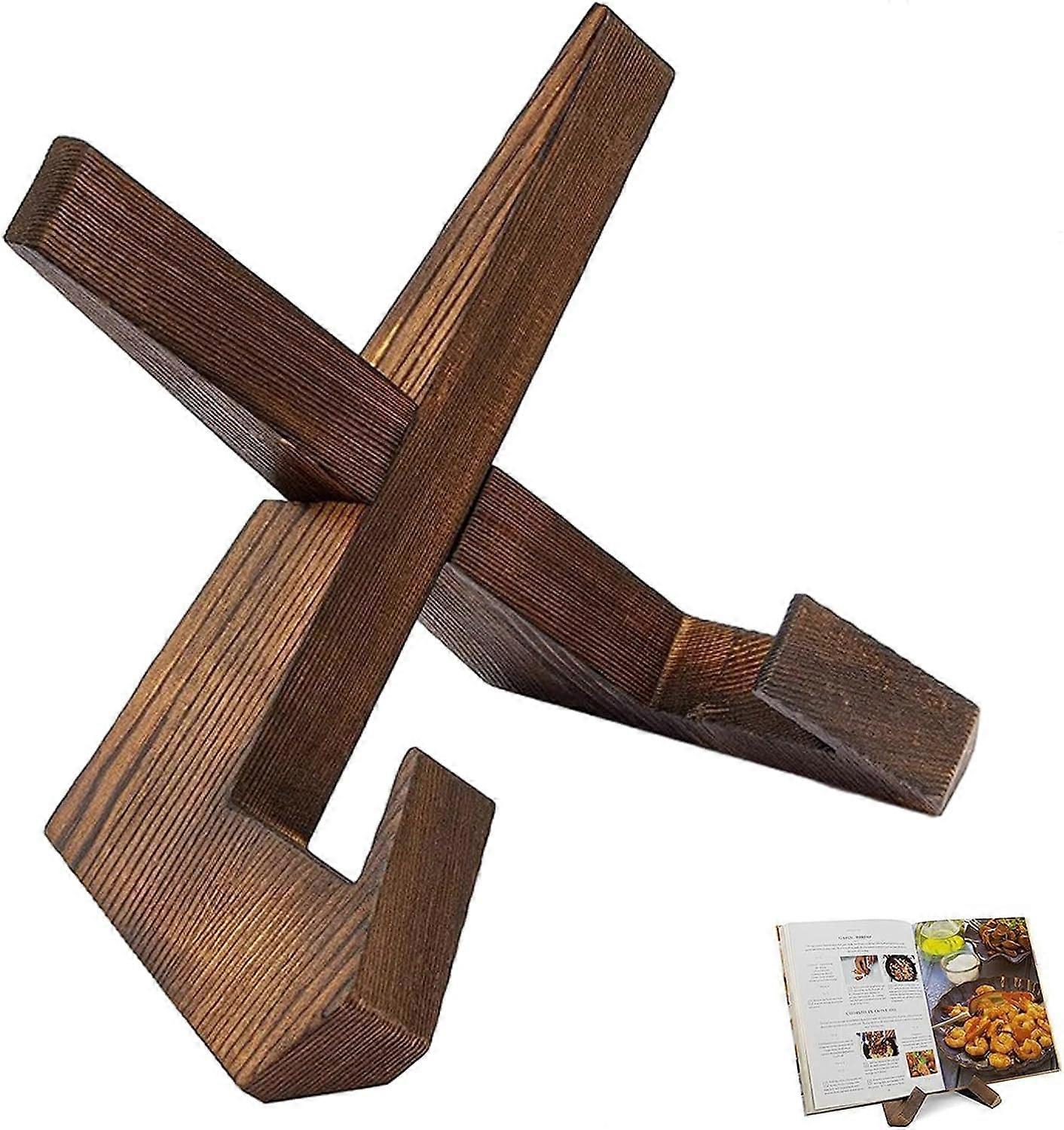 Wooden Cookbook Holder Display Stand, Portable Recipe Book Holder For Reading And Kitchen Use, Hands, Natural Wood