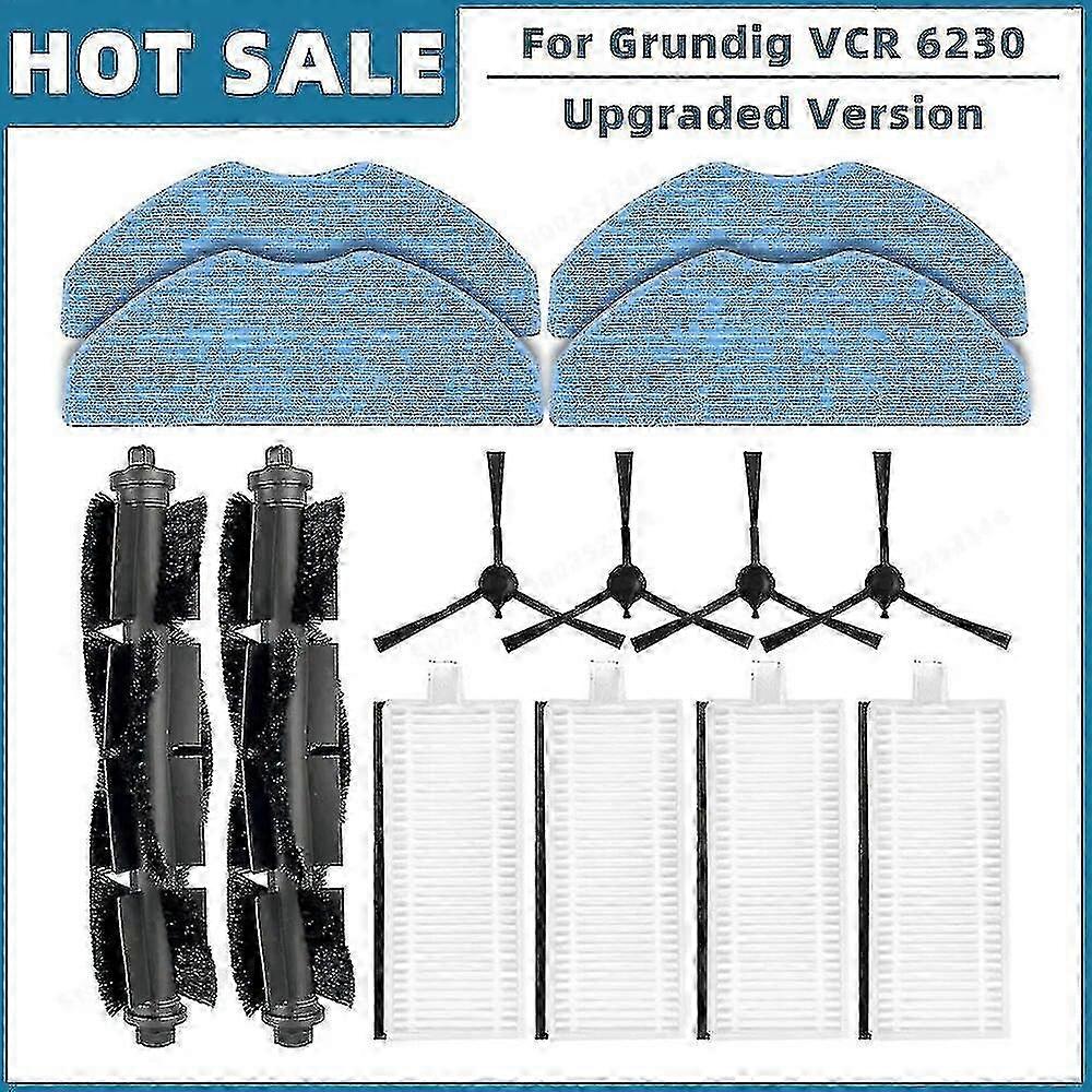 Replacement Main Side Brush, Hepa Filter, and Mop Cloth for Grundig VCR 4230, VCR 6230, VCR 7230