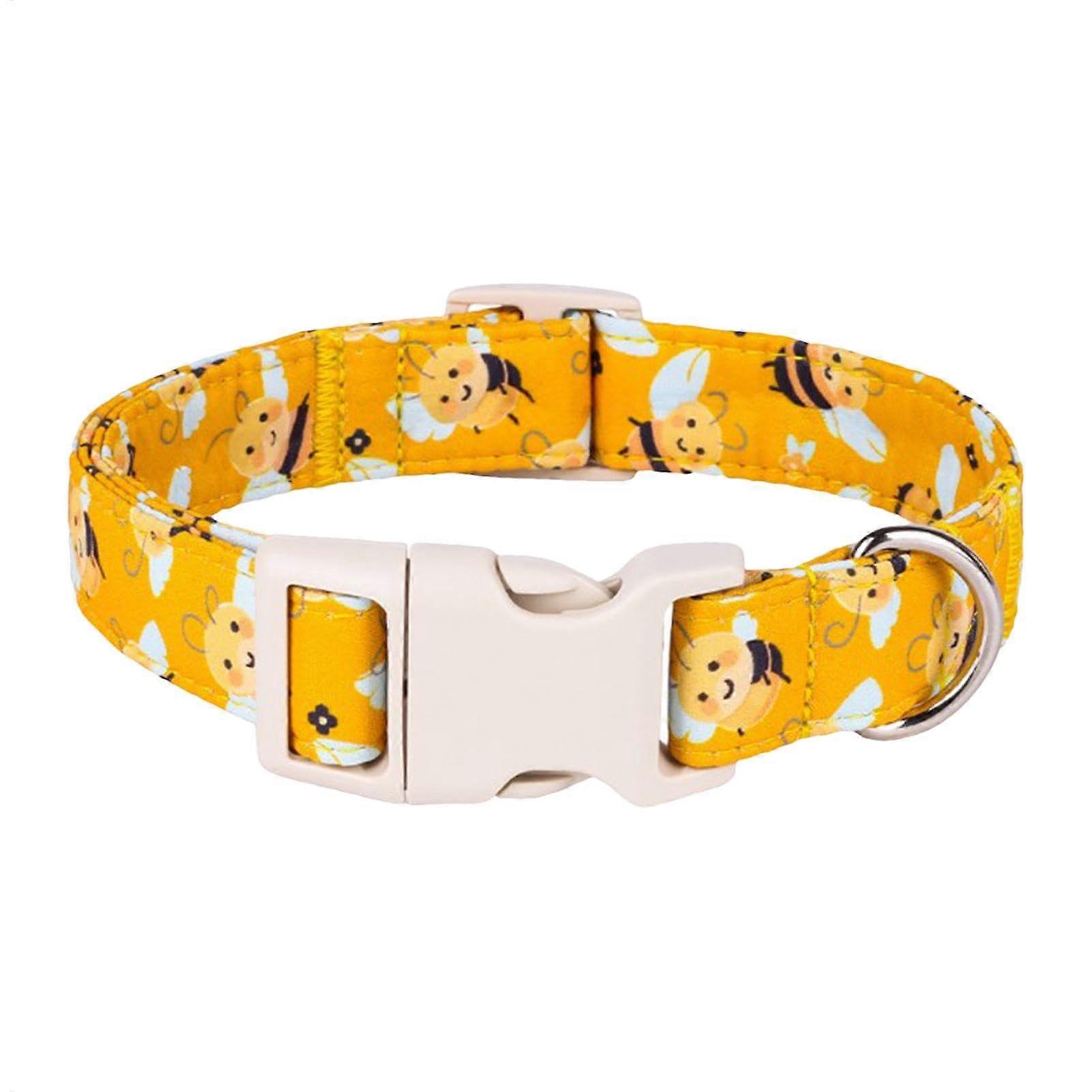 Adjustable Dog Collar Bee Print Collar, Bright Yellow Color, Size Adjustable for Walking, Daily Use, Outdoor Activities