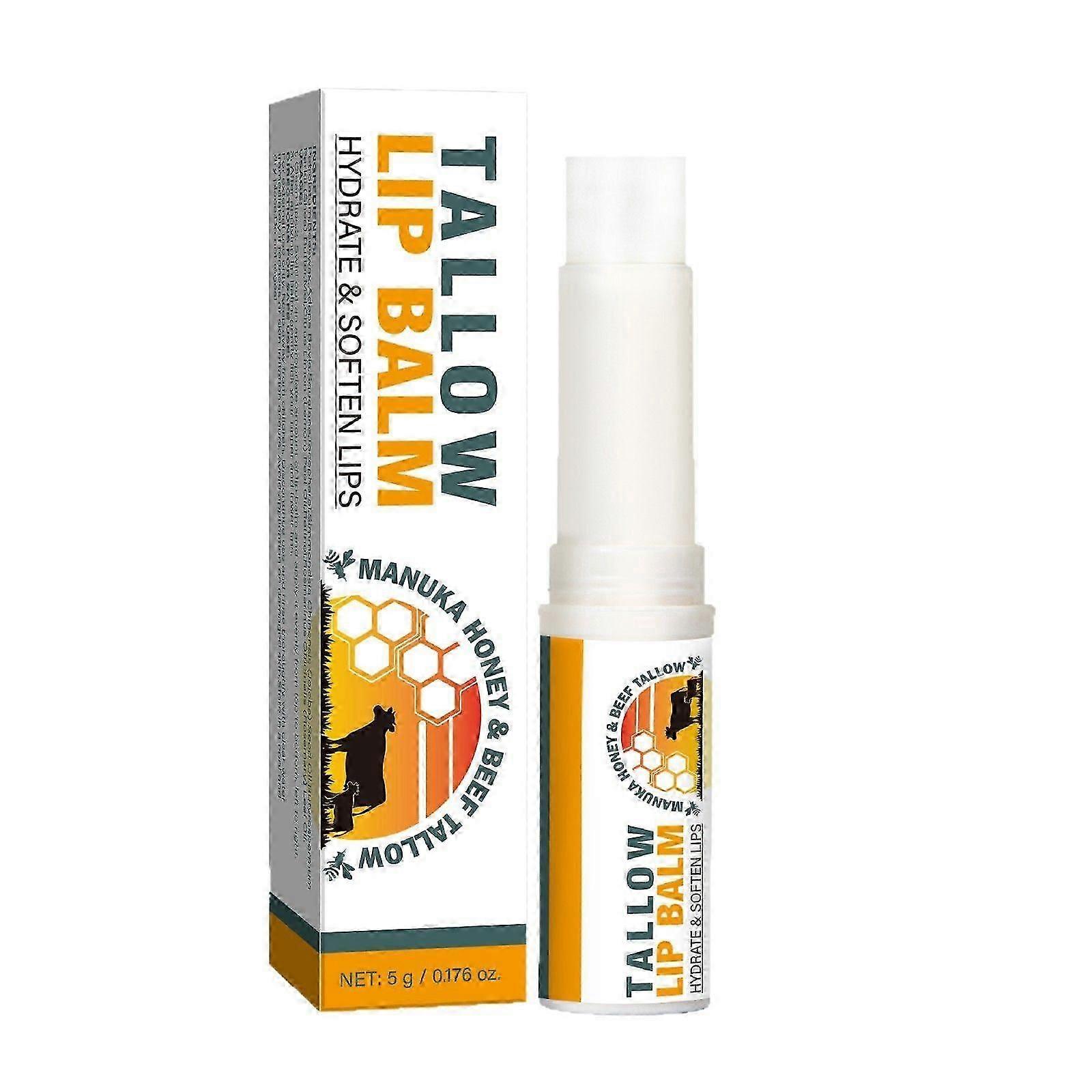 Beef Tallow Lip Balm Natural Tallow Beeswax Lip Balm Hydrating Moisturizer Grass-Fed Bison Tallow Balm Lip Care Soothes Chapped, Dry Lips