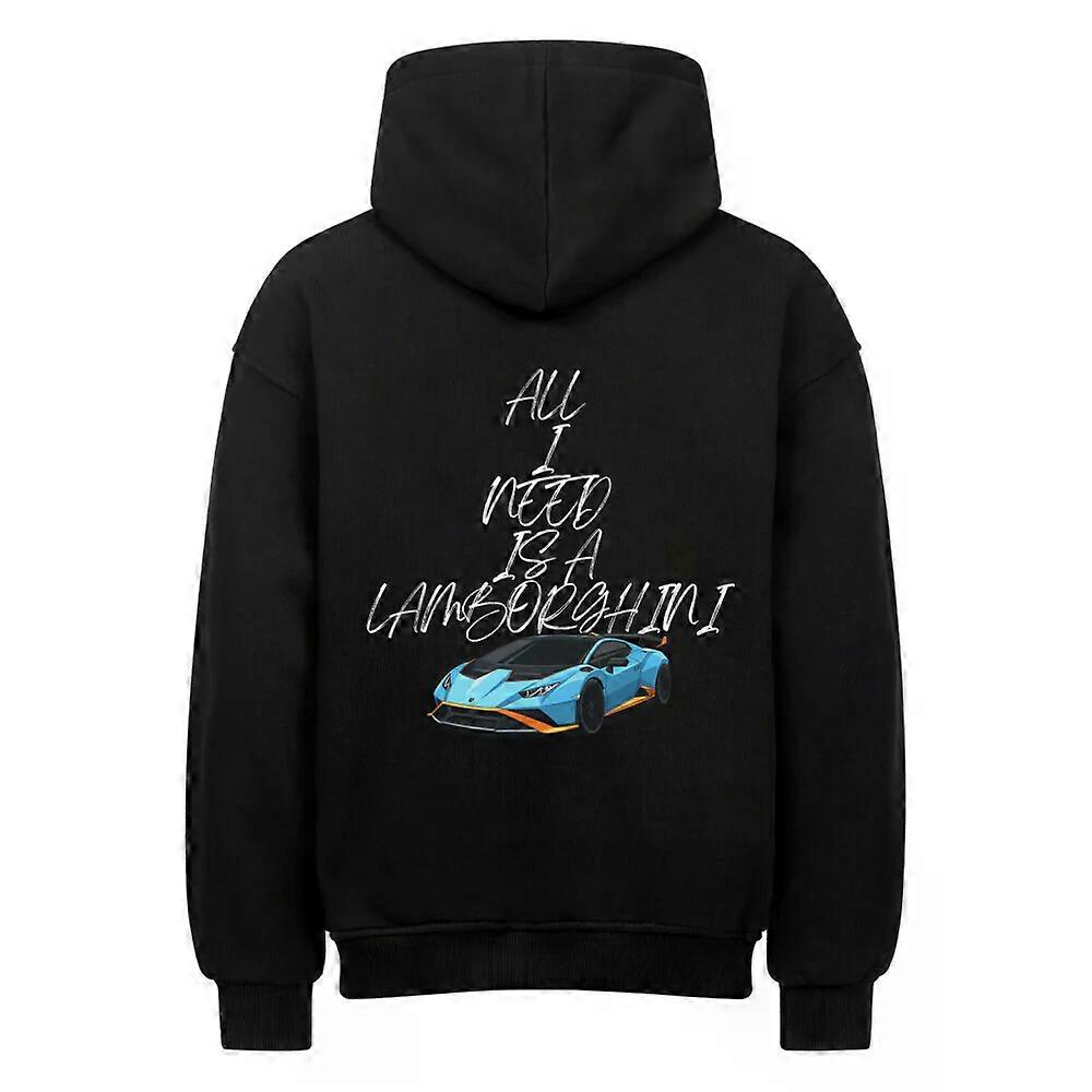 Černá mikina s kapucí All In Need Is A Lamborghini ROCKINSTONE (s potiskem na zadní straně)