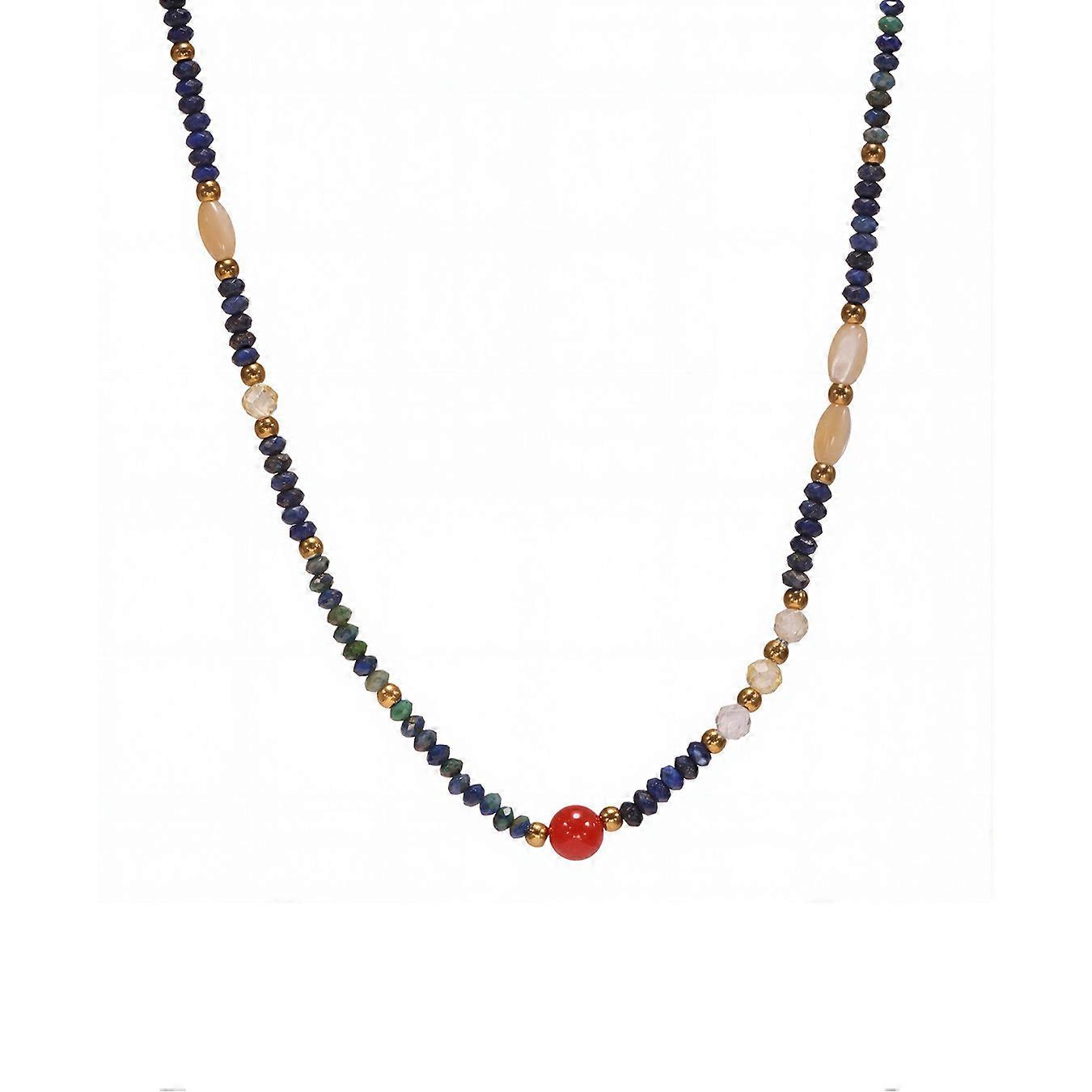 Collarbone Necklace, Vintage Ethnic Style Natural Lapis Lazuli Red Agate Shell Zircon Beaded