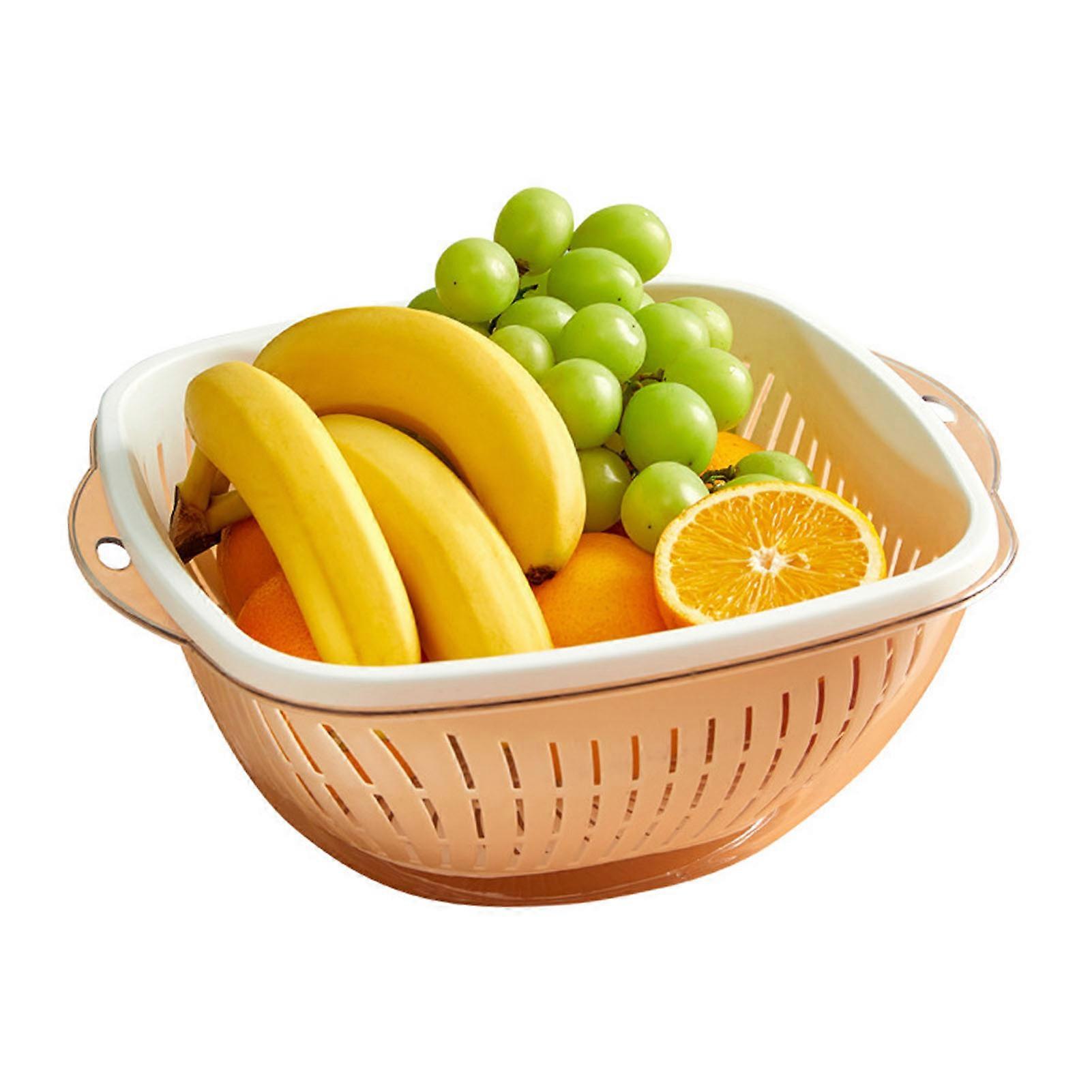 Double Layer Fruit Drain Basket White PET Kitchen Strainer 350g