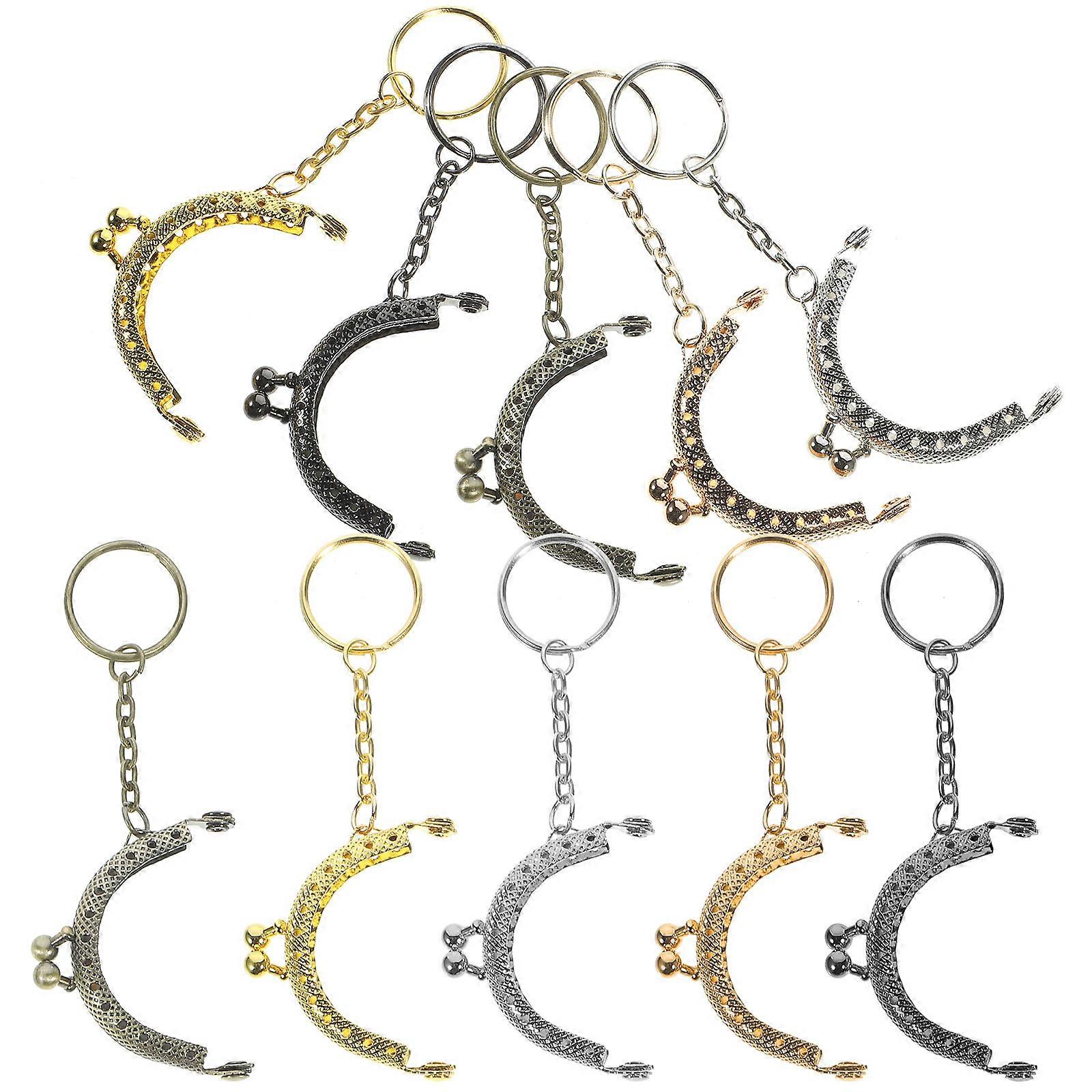 Metal Purse Frame Handle 10Pcs Clutch Bag Frame Key Chains Vintage Engraving Great For Handbag DIY Crafts Unique Design