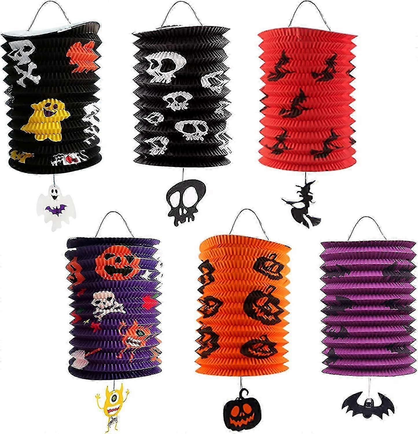 6pcs Halloween Paper Lantern Decoration , Hanging Folding Paper Lanterns Ghost Spider Witch Pumpkin Lamp (paper, 6pc)