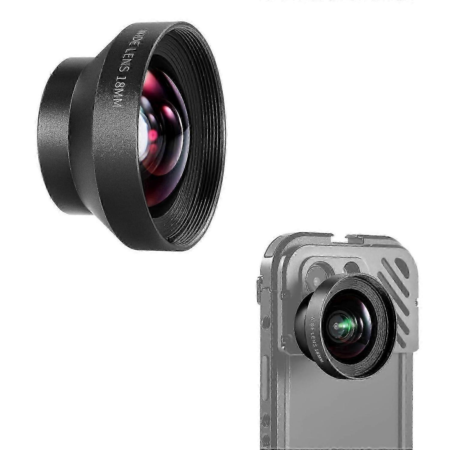HD 18mm 100 wide angle lens only for 17mm threaded backplates, 0.5x magnification Compatible with SmallRig NEEWER iPhone phone holder (with adapter)