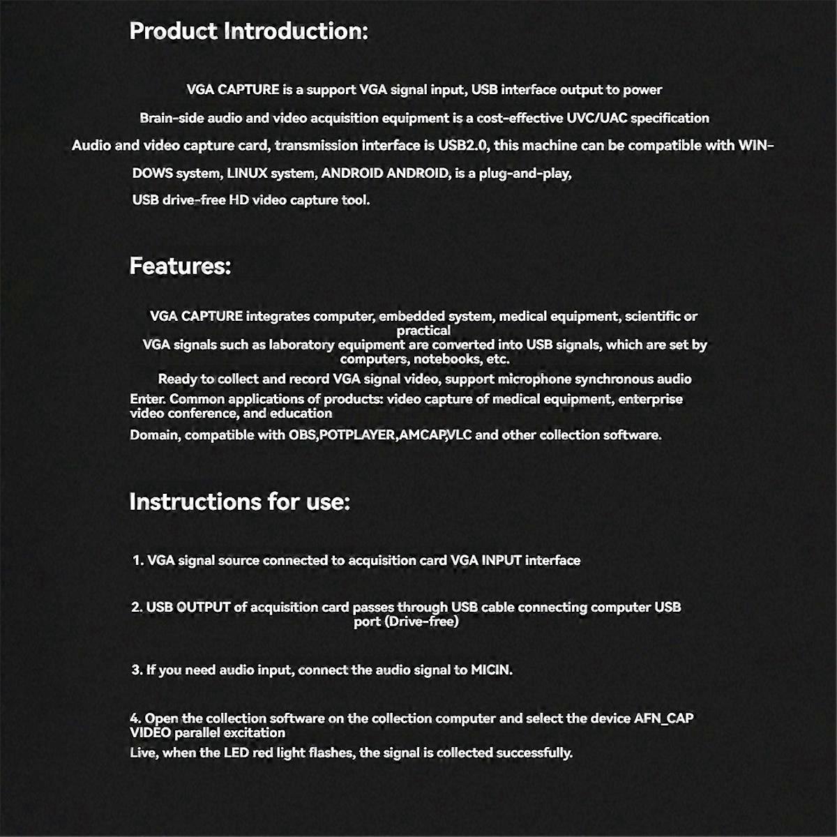 VGA to USB Adapter Converter with Audio Video Capture Card