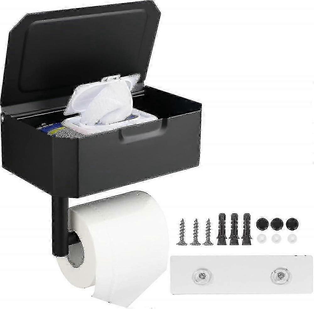 ウェットワイプボックス付きトイレットペーパーホルダー、キッチンとバスルームの接着剤または穴あけ用の壁に取り付けられたステンレス鋼のトイレットペーパーロールホルダー-Yvan