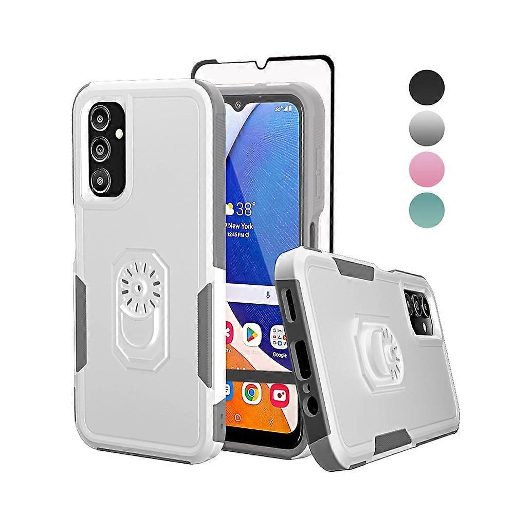 Xhy compatible with Samsung Galaxy A14 5G Case with Screen Protector, Military Grade Drop Resistant Dual Layer, White Grey