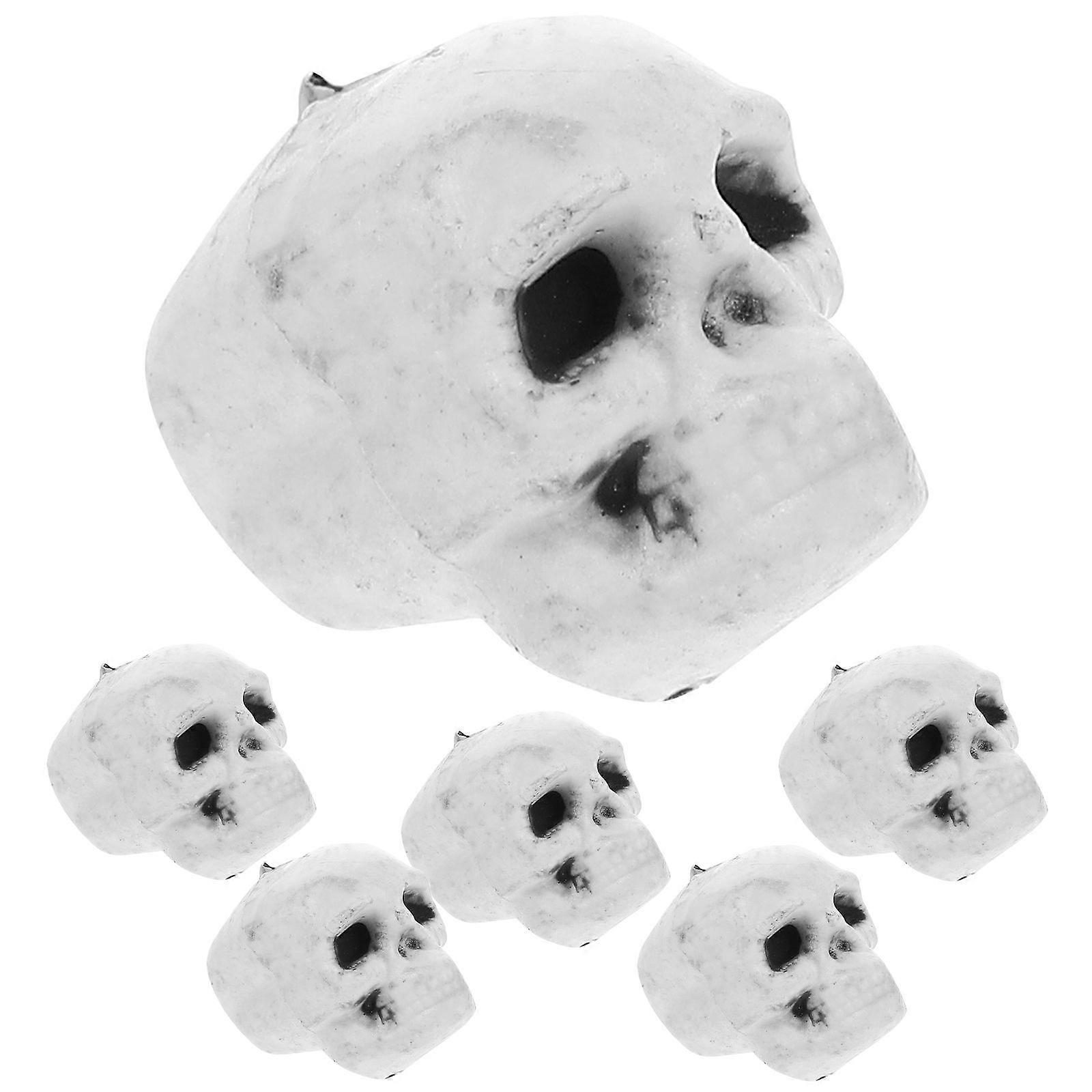 6pcs Tiny Skeleton Head Miniature Skulls Models Halloween Party Layout Props