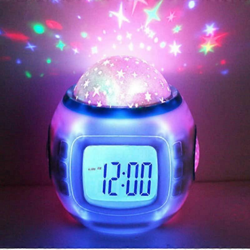 3 In1 LED Star Sky Projector Alarm Clock With Music Starry Night Light Projector BatteryPowered Travel Clock
