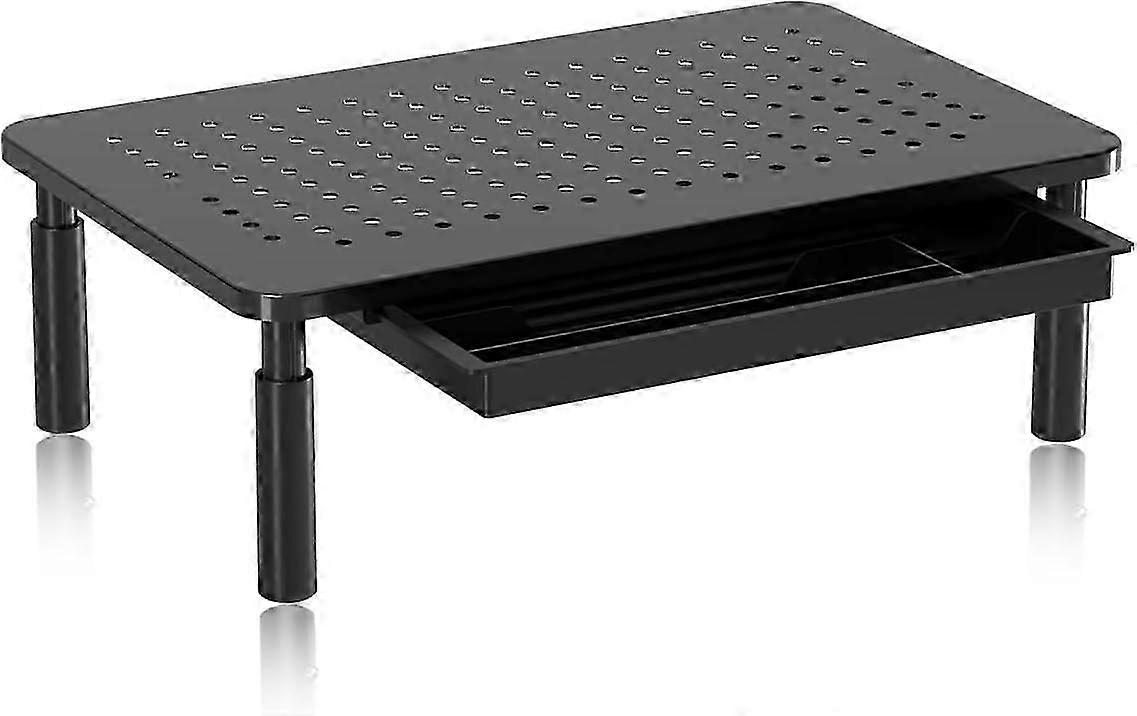 Monitor Stand with Drawer, Height Adjustable PC Monitor Riser for Desk with Mesh Platform for Laptop, Computer