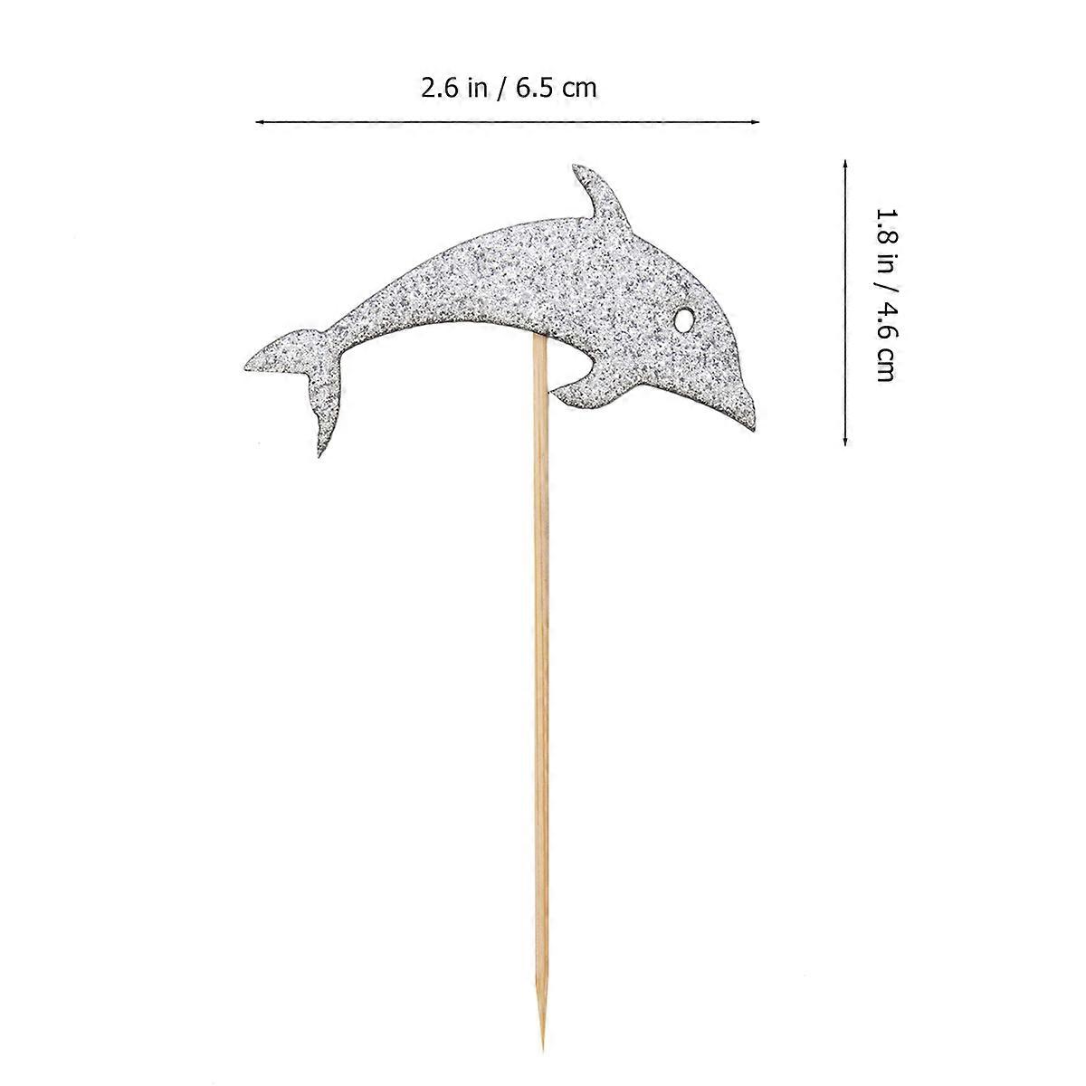 Party Cake Toppers Dolphin Design for Decoration 12Pcs Silver Paper Picks