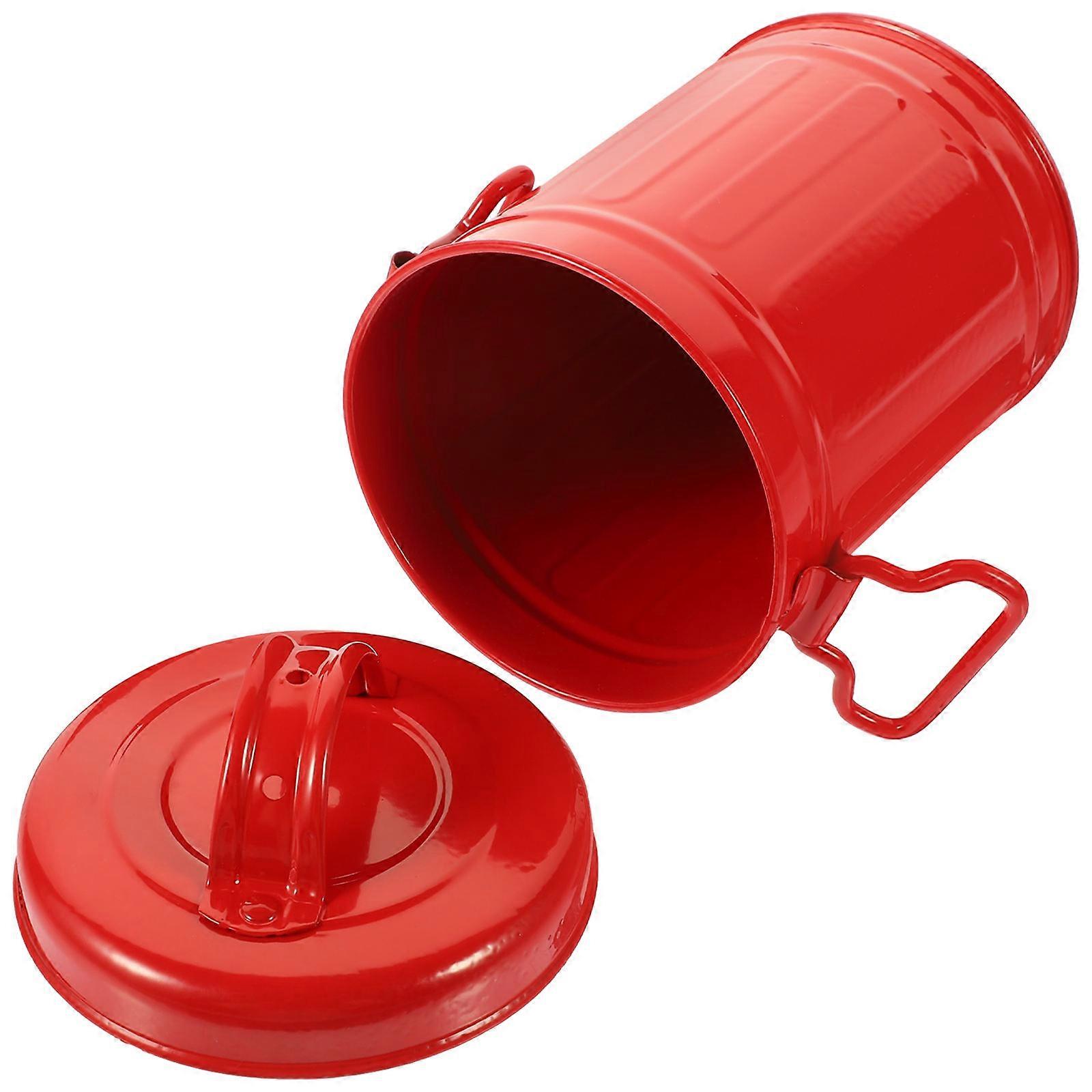 Trash Storage Desktop Mini Trash Can For Students Office Workers Red Iron Storage Bucket With Lid 1Pcs