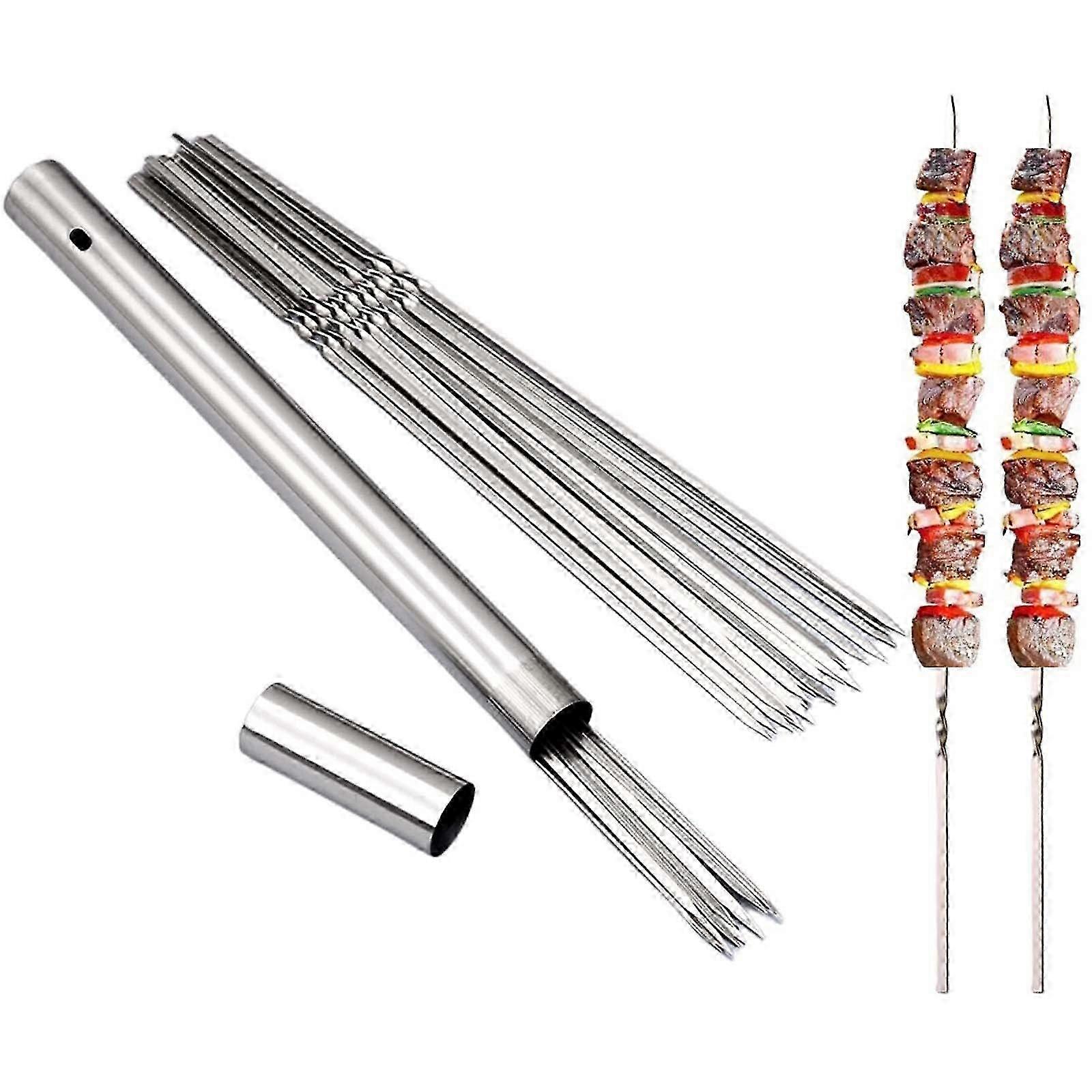 XOAIHY 13.8" Long Metal Skewers for Kabobs, Compatible with Grills, Stainless Steel Flat Kebab Skewers with Push Bar 2025