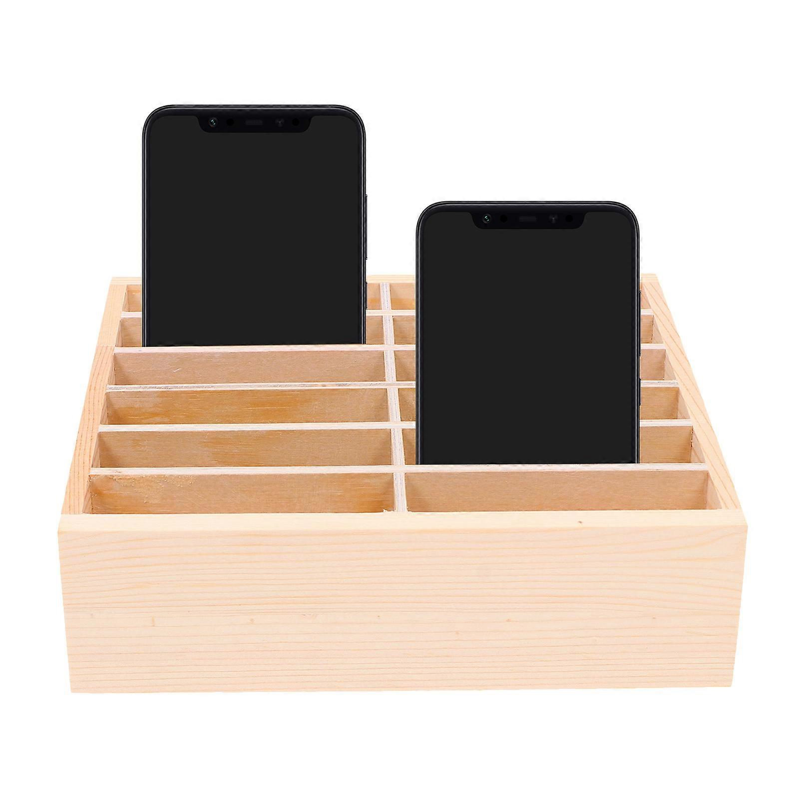 Wood Phone Box Desktop Organizer for Storage 4Pcs 12 Grid Compartments