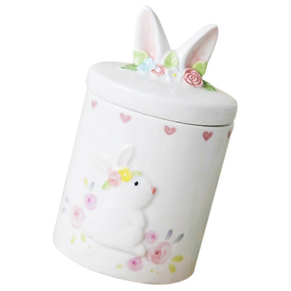 Cute Easter Themed Rabbit Canister For Candy Storage During Easter Celebration In White Ceramic 1Set