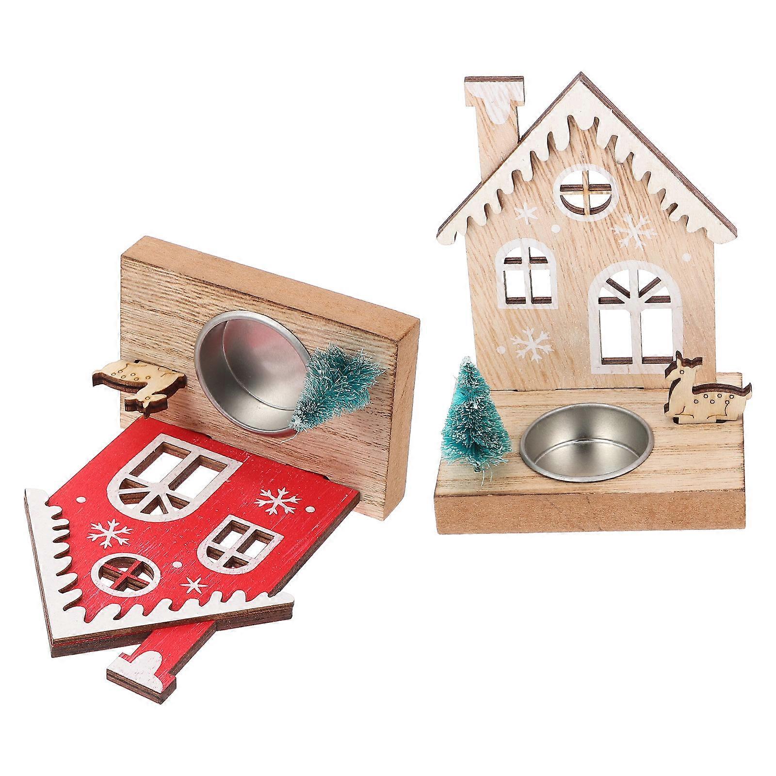 Wooden Candleholder Creative Candlestick for Decor 4Pcs Christmas Theme