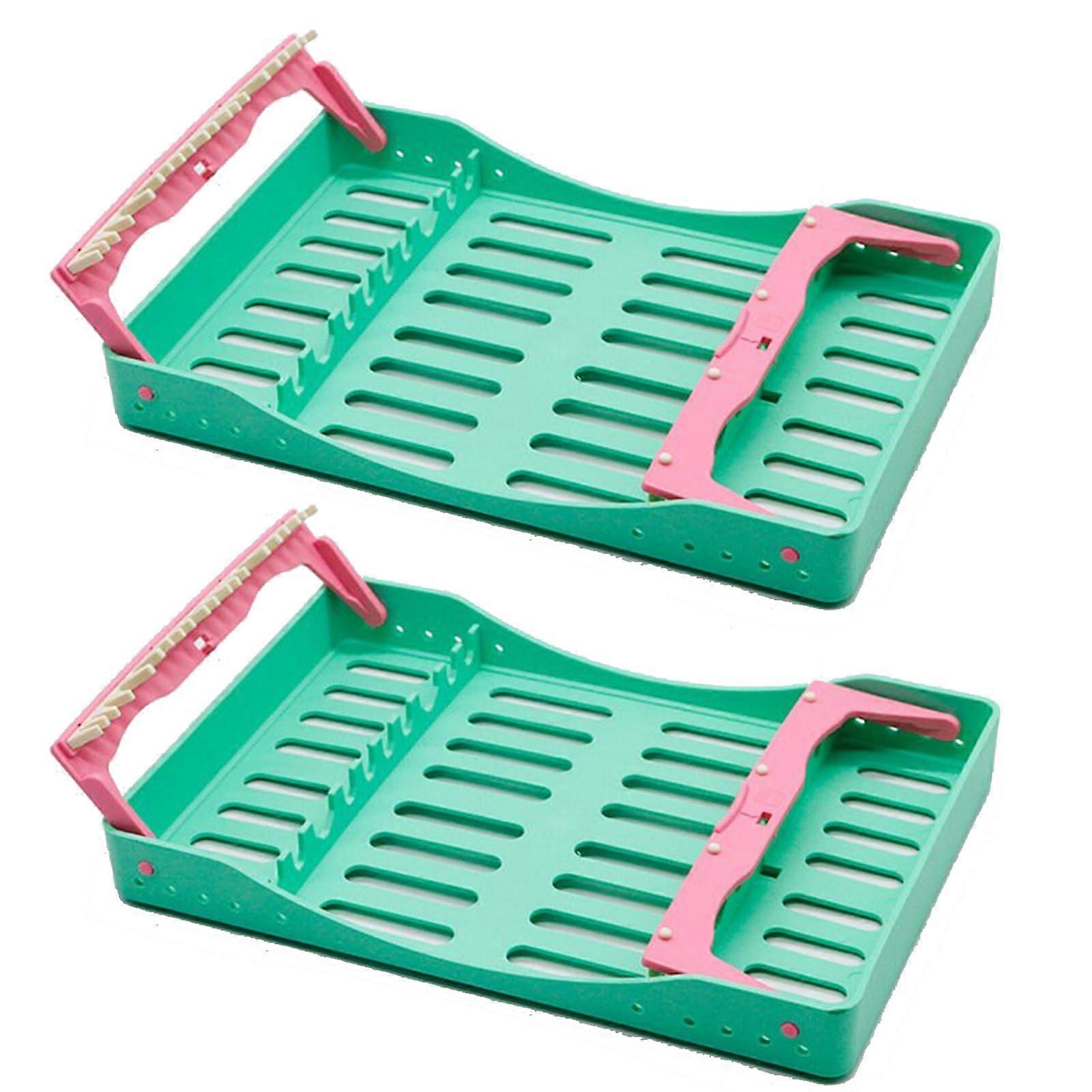 Dental Sterilization Box 2 Pcs Green Size L With Disinfection Tray Rack And Composite Resin Filler Spatulas