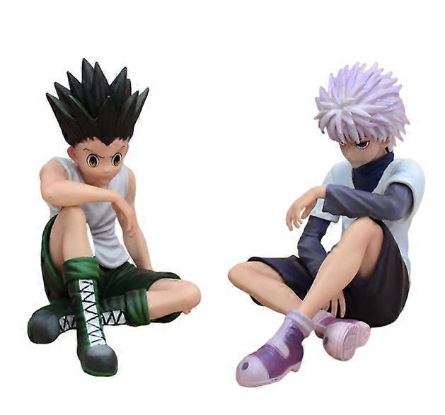 2pc Anime Killua Zoldyck Figure Action GON FREECSS Figure 12cm Sitting Pendant Collectible Model Figurine
