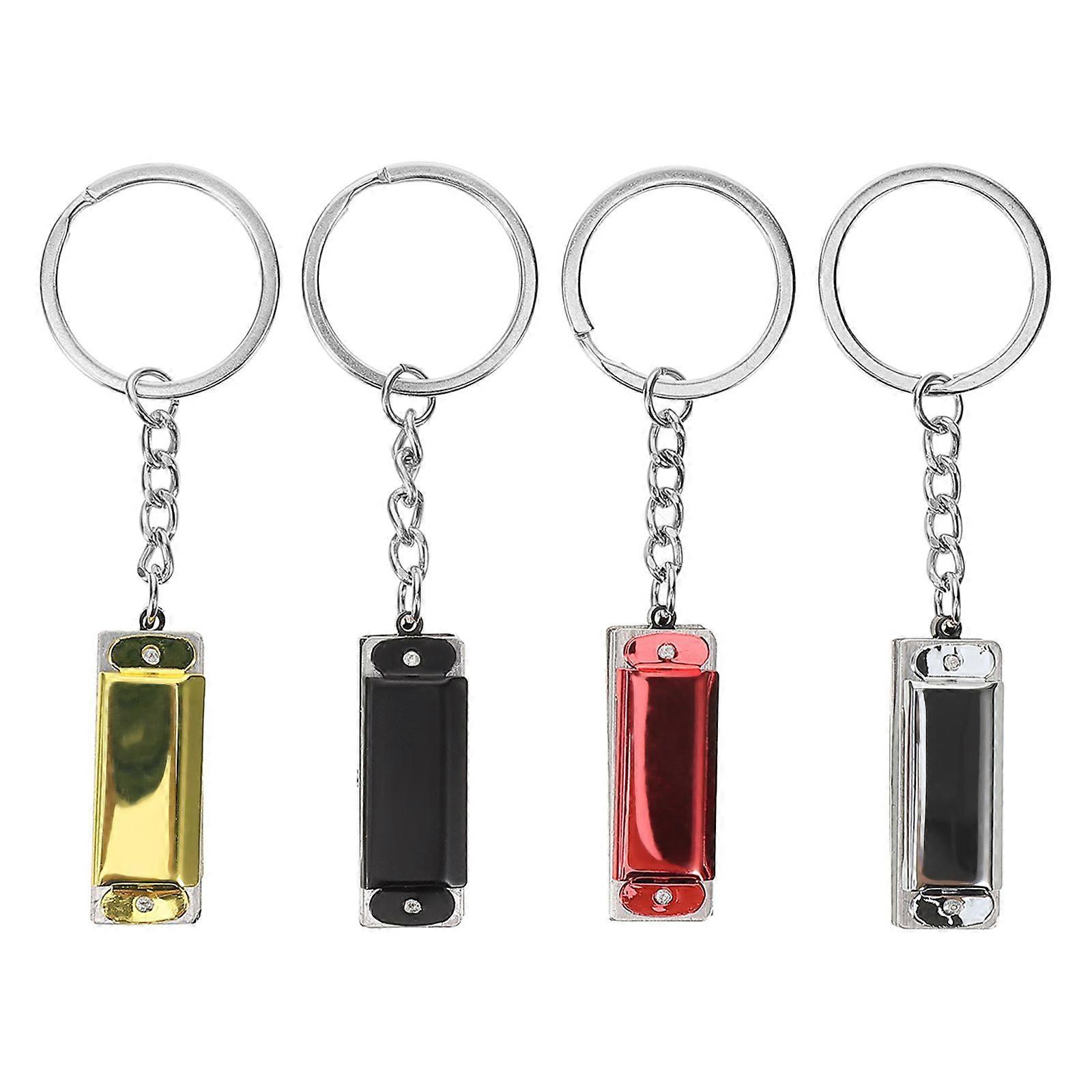 4Pcs Hanging Harmonica Keychain Metal Harmonica Key Chain Keyring Backpack Bag Hanging Decoration