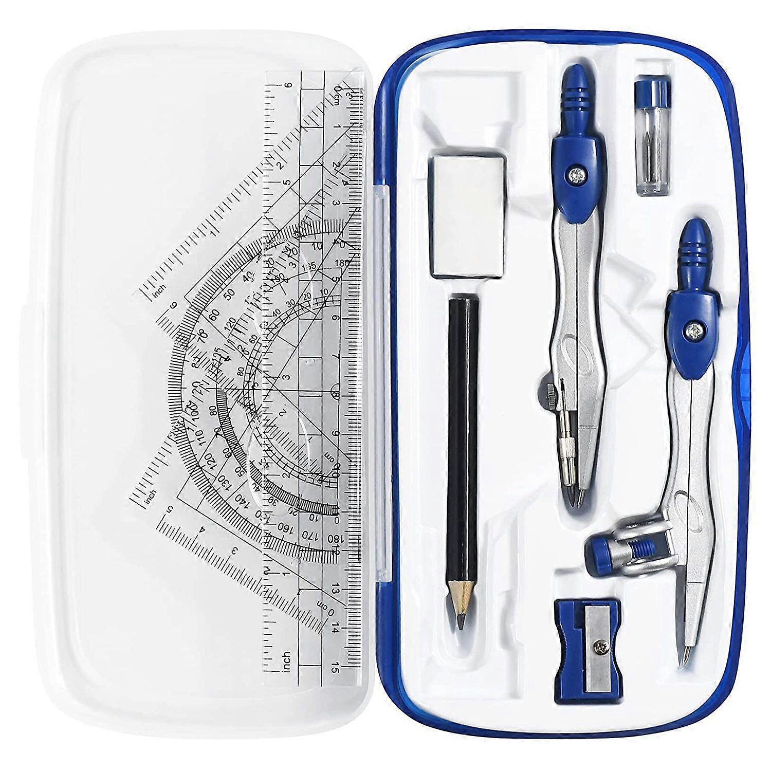 10 Piece Geometry Kit Sets Student Supplies for Drafting and with Shatterproof Storage Box