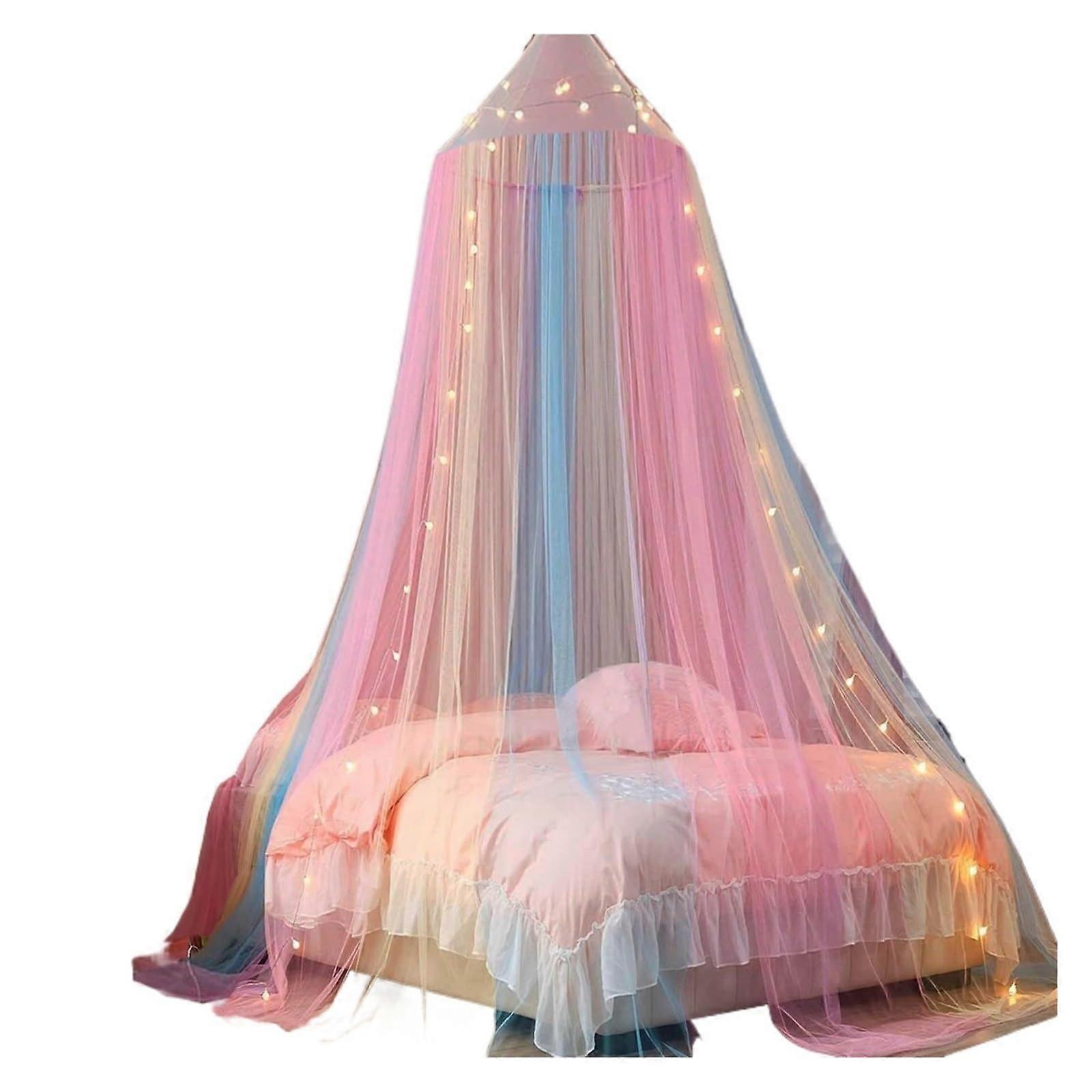 Bed Canopy Mosquito Net Breathable Single Door Rainbow Color Design Mesh Fully Enclosed Curtain Size S