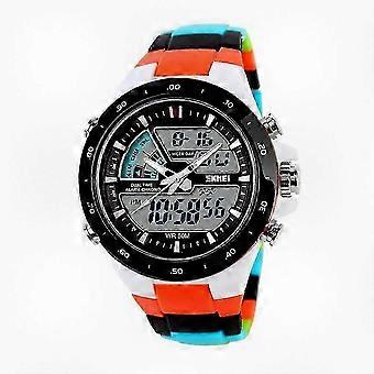 2025 Men's Digital Analog Sports Watch with LED Display, 50m Waterproof, Military Style, Dual Time Zone, Multi-Function Quartz Outdoor Watch