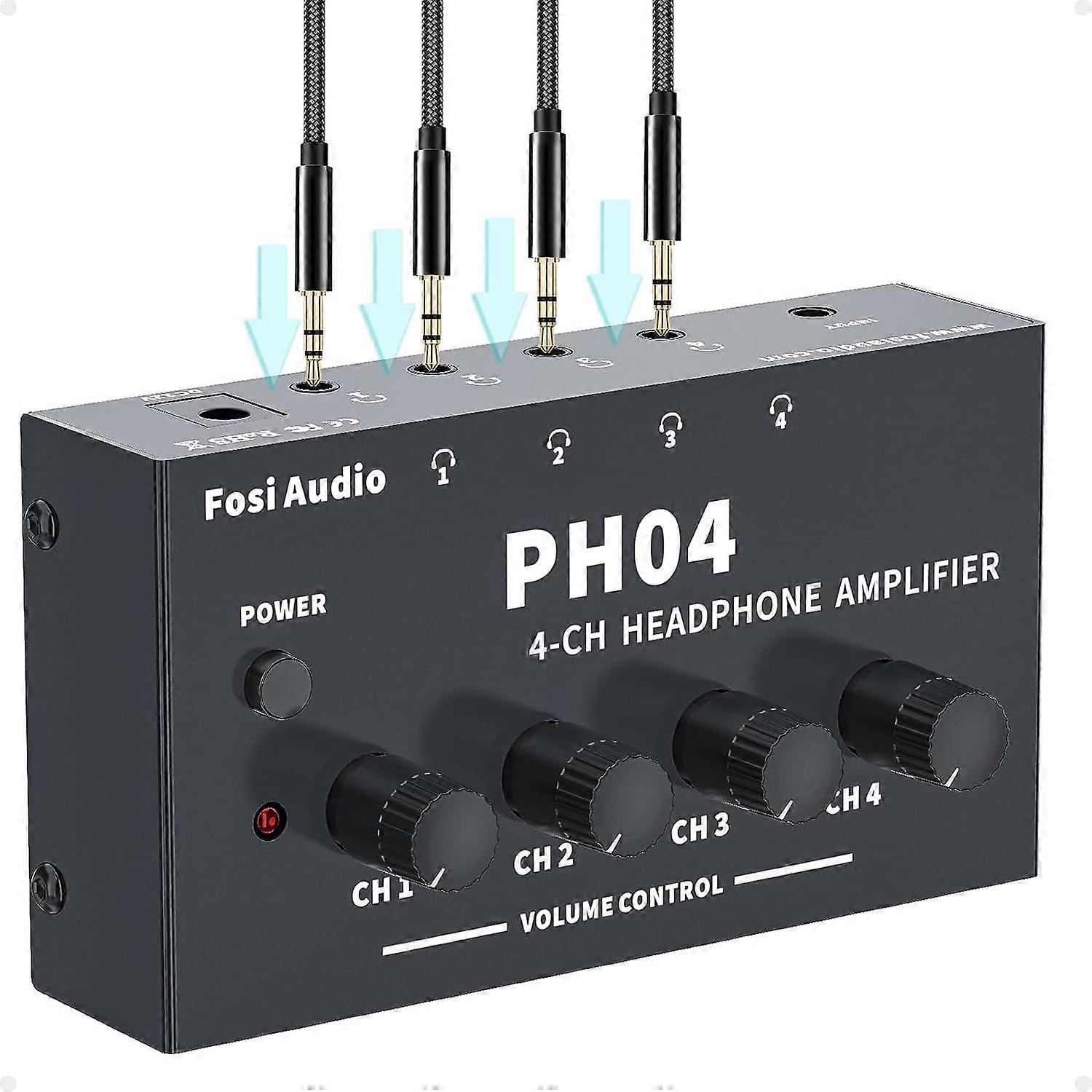 PH04 4 Channel Headphone Amplifier Stereo Audio Amp with 12V 1A Power Adapter Ultra-Compact Portable