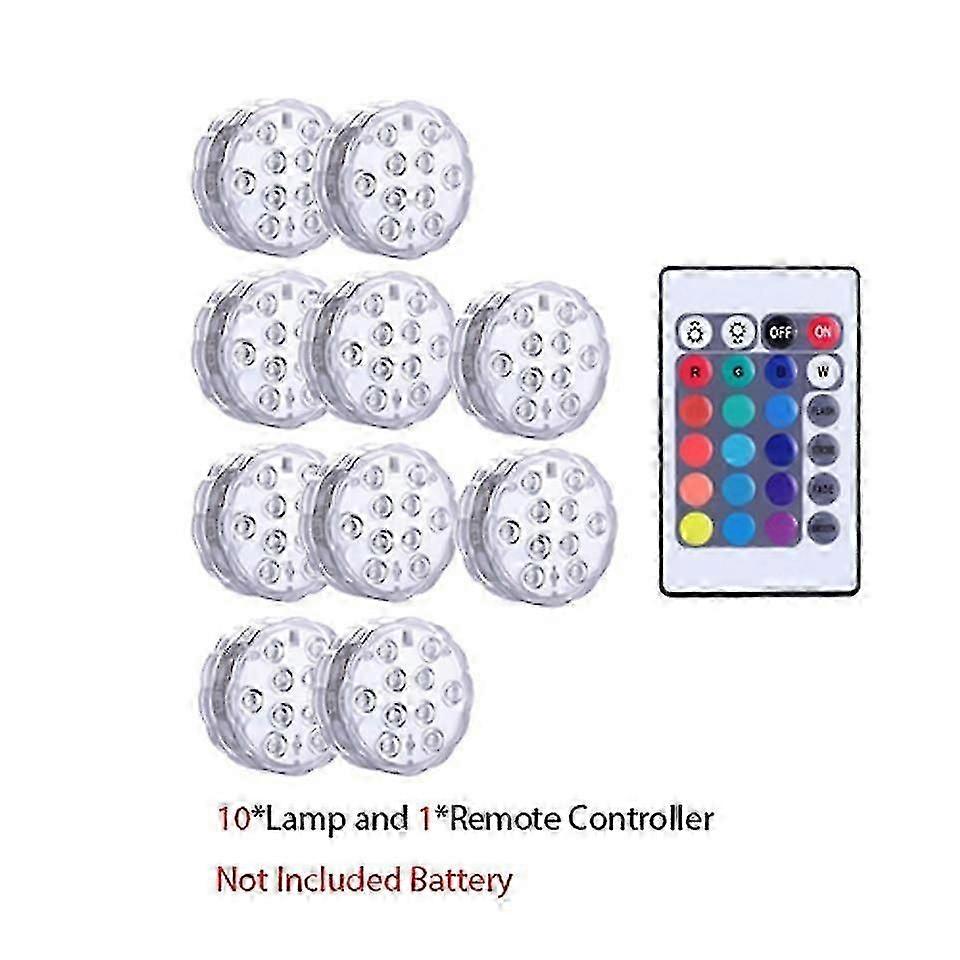 10 Led Remote Controlled Submersible Light Battery Operated Rgb Und...