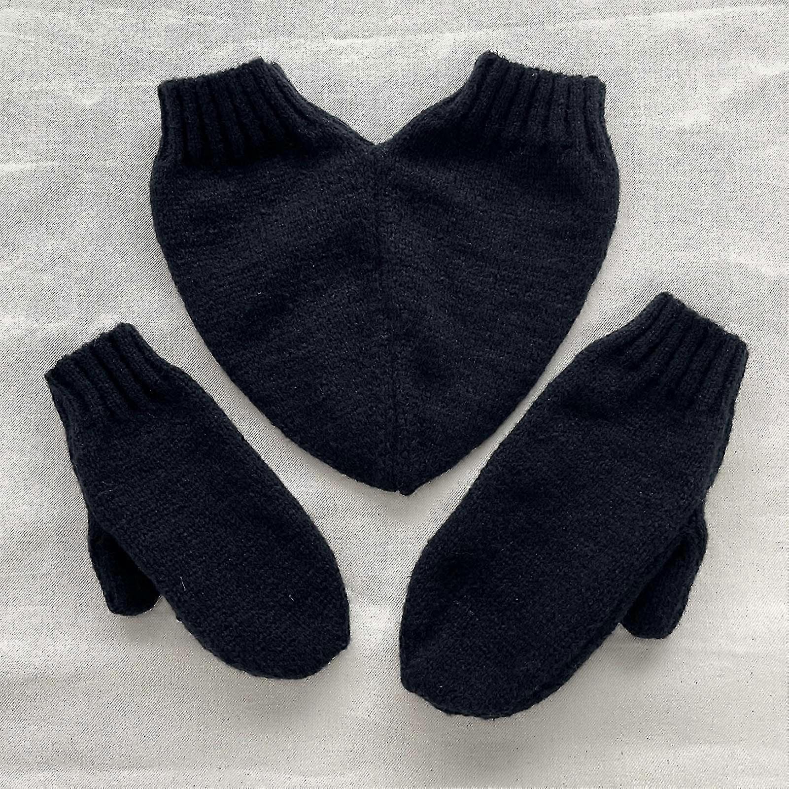 Talvi neulotut käsineet pariskunnille, 3-osainen setti, käsi kädessä -malli, tuulenpitävä ja kylmänkestävä