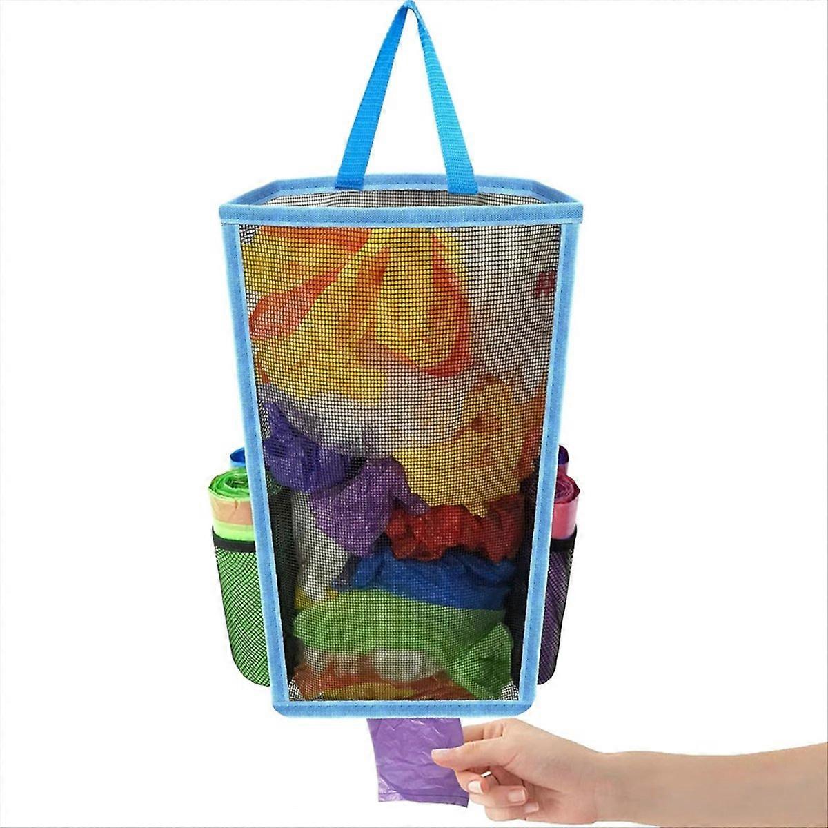 Hanging Breathable Plastic Grid Garbage Bag Blue