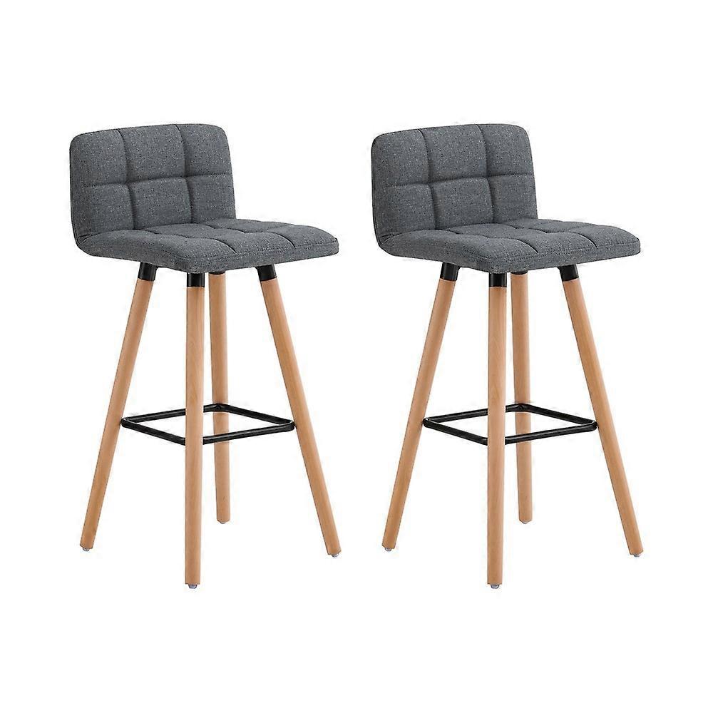 Lot de 2 tabourets de bar pour petit-déjeuner, hauteur comptoir de cuisine, siège rembourré en tissu, pieds en bois d'hévéa, repose-pieds robuste e...