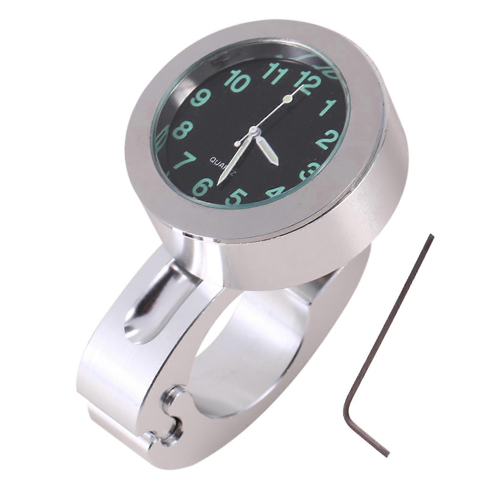 Silver handlebar clock for motorcycle, waterproof universal glow watch