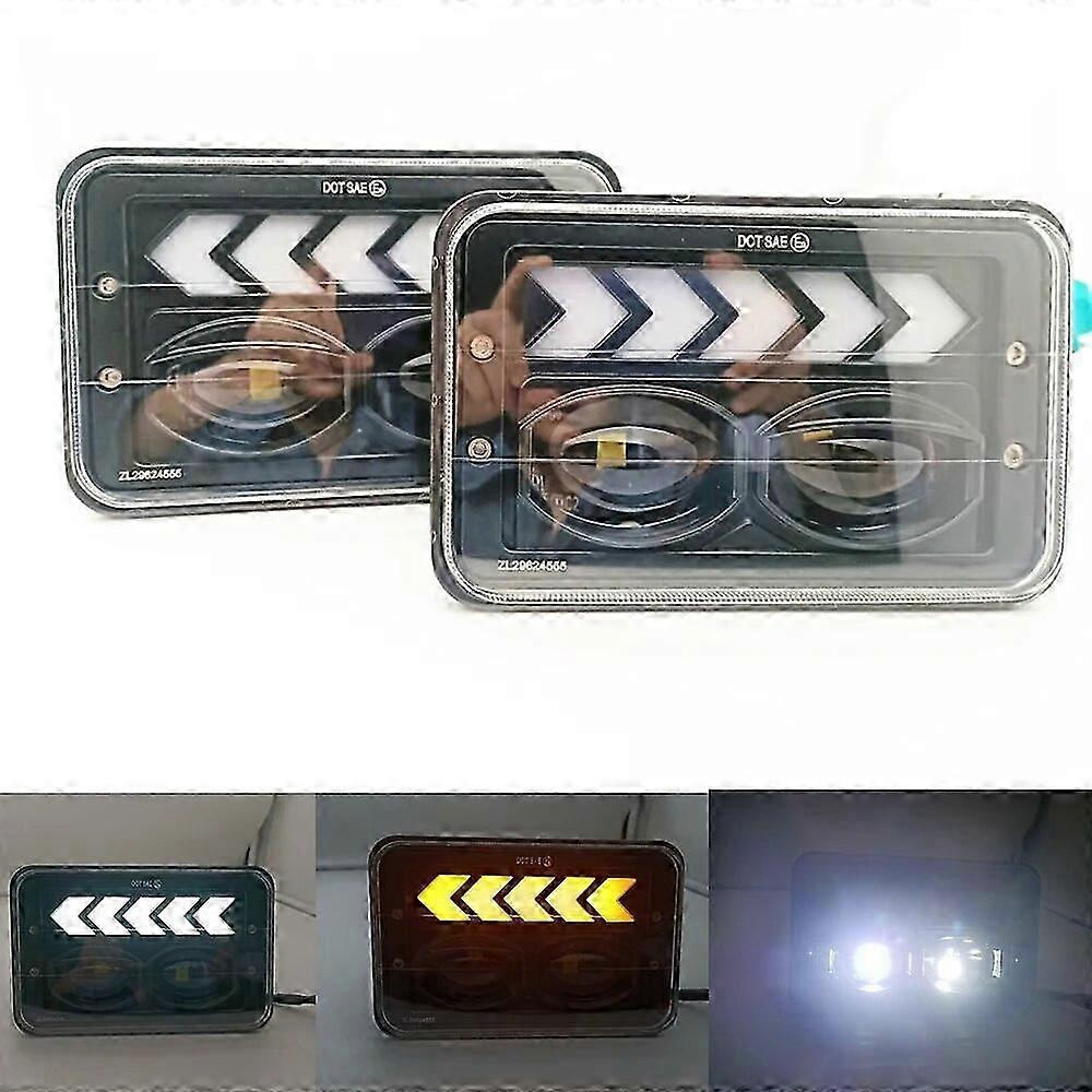 Truck 4x6 Inch For Kenworth Peterbilt Led Rectangular Drl Sealed Beam Headlight 2pcs