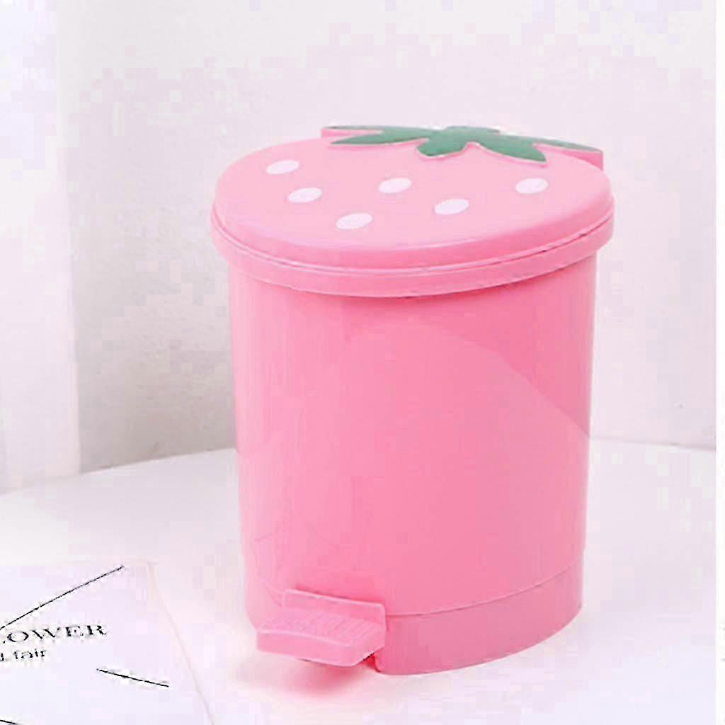 Mini Trash Can with Lid Plastic Trash Basket for Home Bedroom Office Desktop Garbage Storage Box Strawberry Container