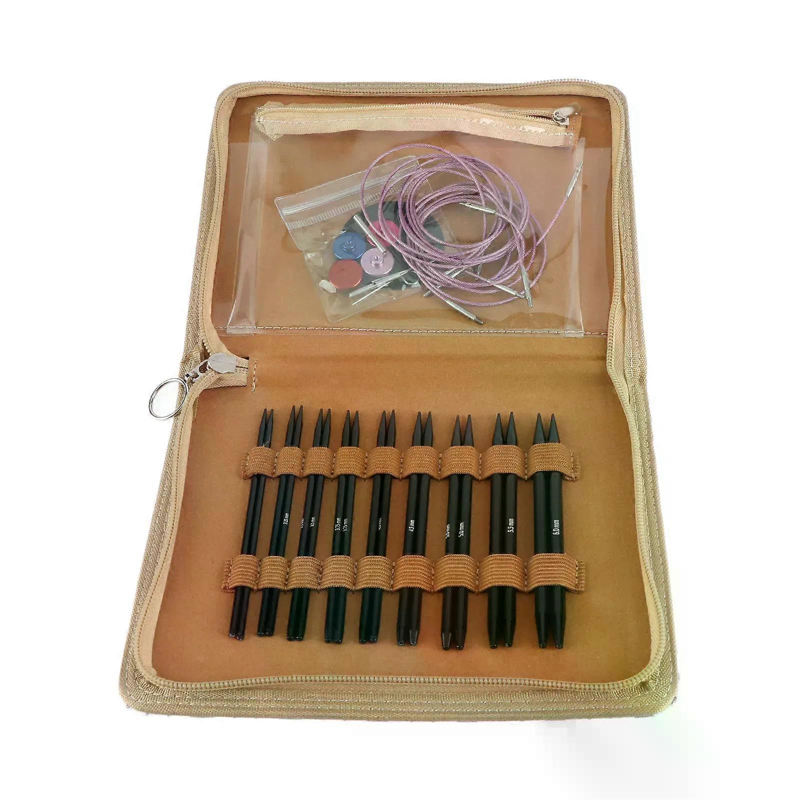 Circular Needle Set Anti Fatigue Handle Interchangeable Ergonomic Design Smoothing Knitting Needle Set with PU Bag for Family