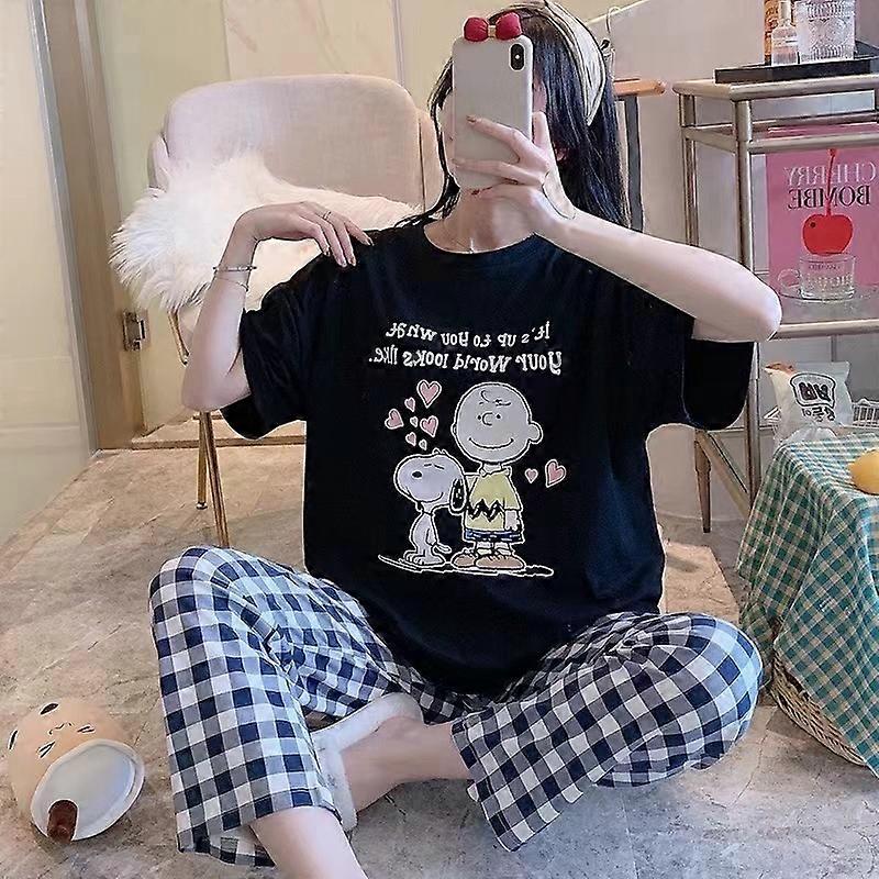 Sommar Snoopy Pyjamas Set Dam Sovkläder Kortärmade Toppar Byxor Flickor Casual Hemkläder Bekväma Nattskjorta