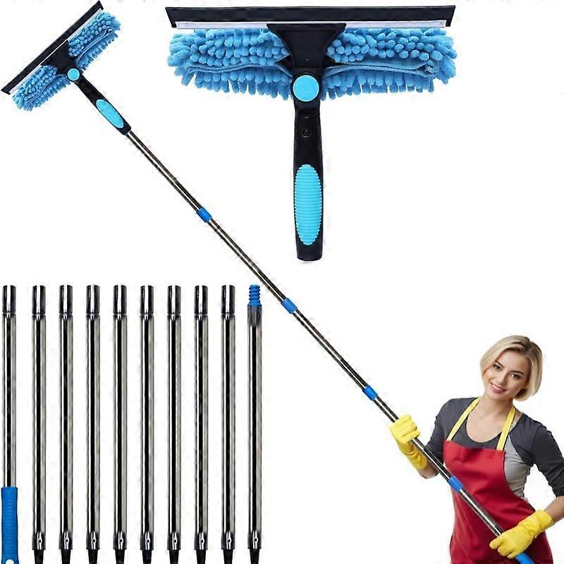 2 in 1 Window Washing Squeegee & Duster with Spliceable Extension Pole Window Cleaning Tool & Window Washer Squeegee for Home Indoor Outdoor Window Wa