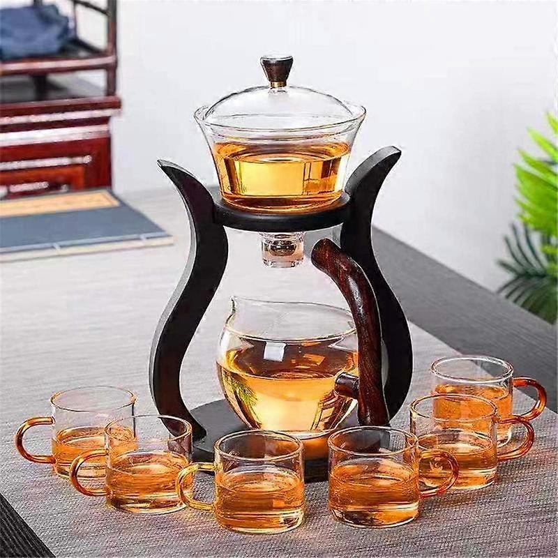 Lazy Kungfu Glass  Set Semi Automatic Drip Rotating with Infuser Glass Teapot Set (6 cups)