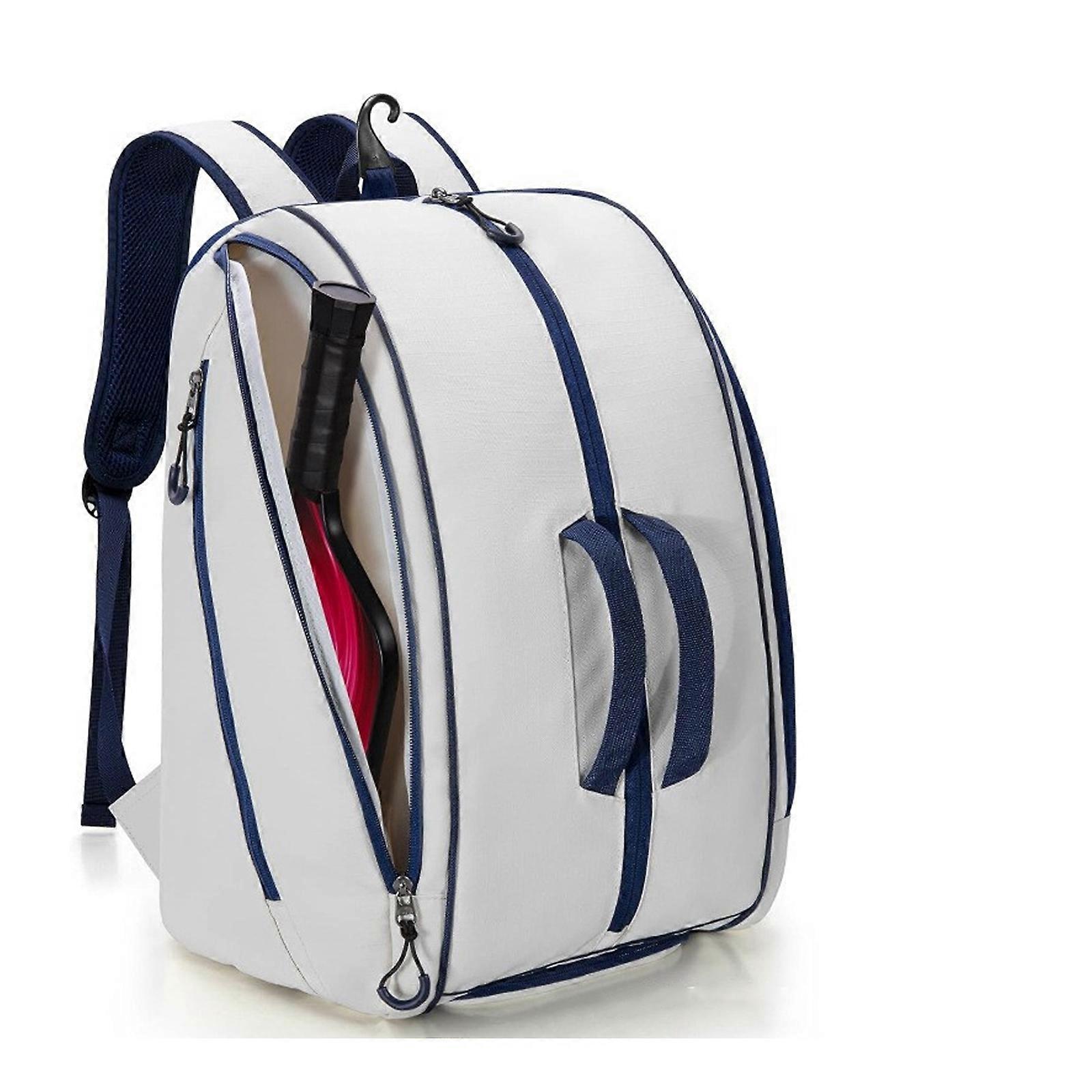 Light Weight Pickle Ball Gear Backpack Featuring Multiple Pockets Ventilated Back Support And Water Resistant Materials  White