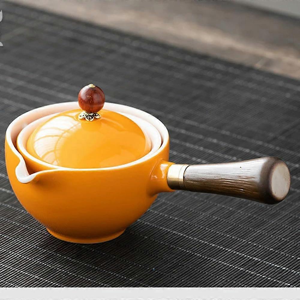 Gongfu Tea Set with 360° Rotating Teapot and Infuser, Portable Porcelain AllinOne for Travel