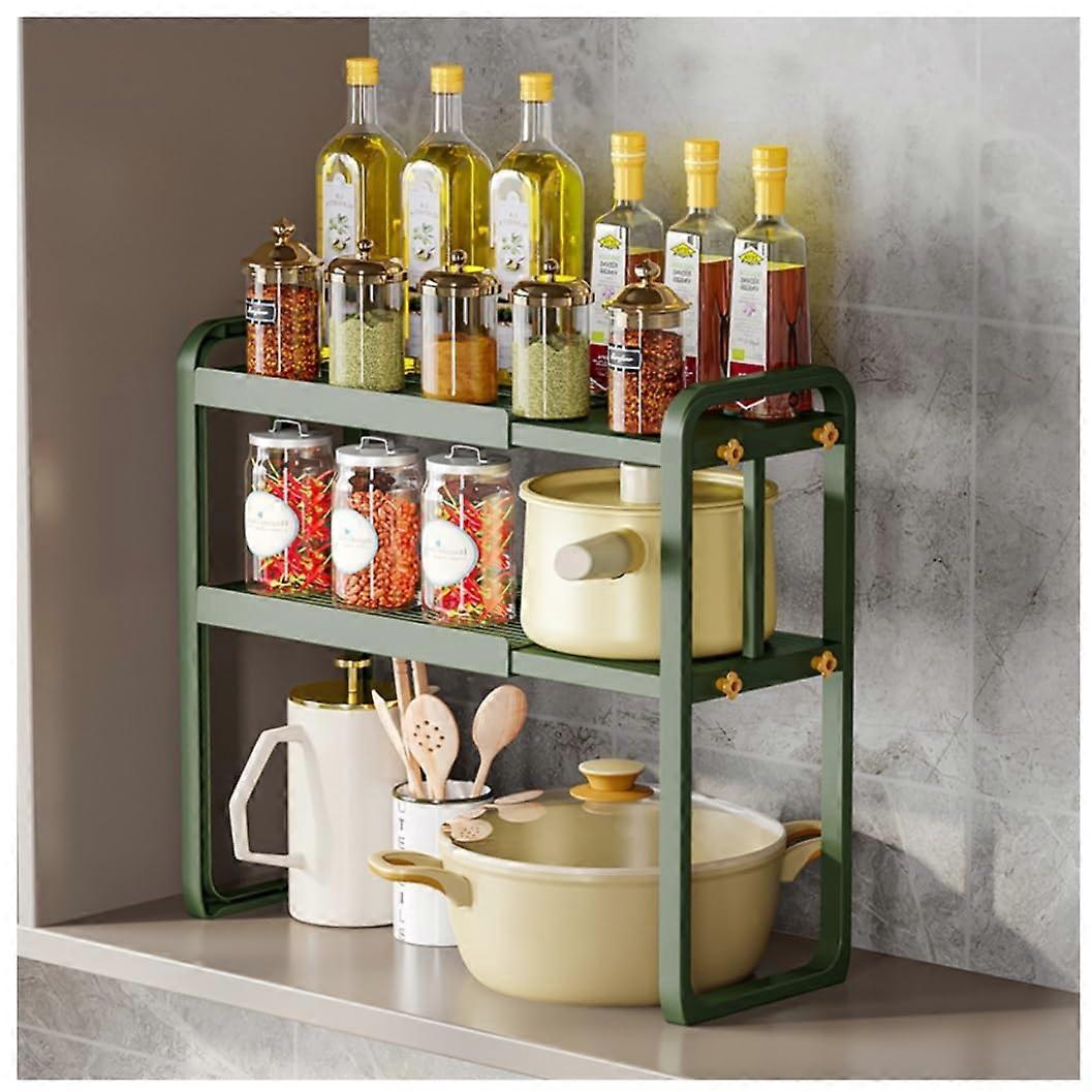 Expandable Microwave Rack, 2Tier Metal Kitchen Counter Stand For Microwave And Rice Cooker, Increases Counter Space